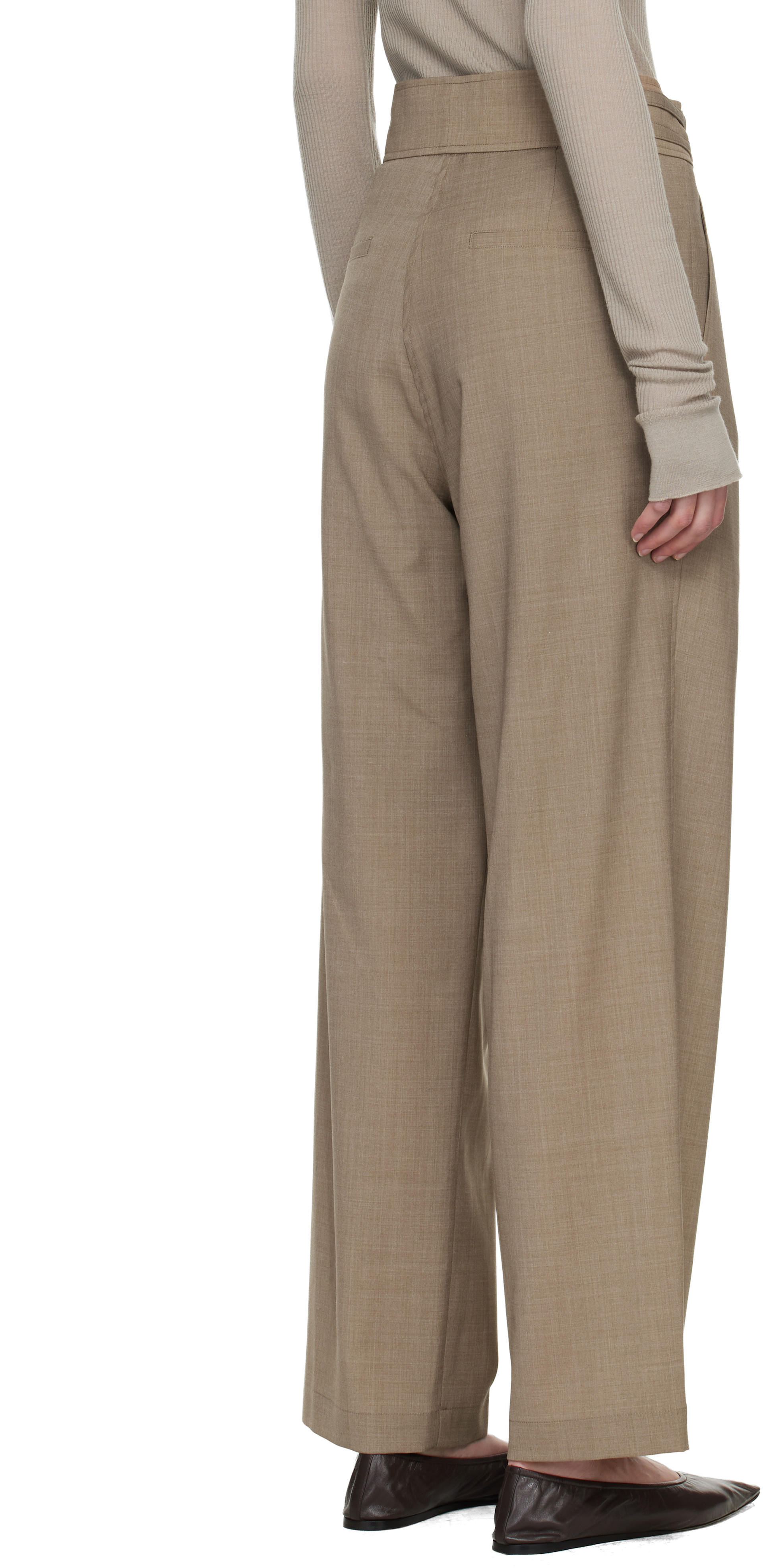 LE17SEPTEMBRE - Pantalon ample brun à assemblage portefeuille