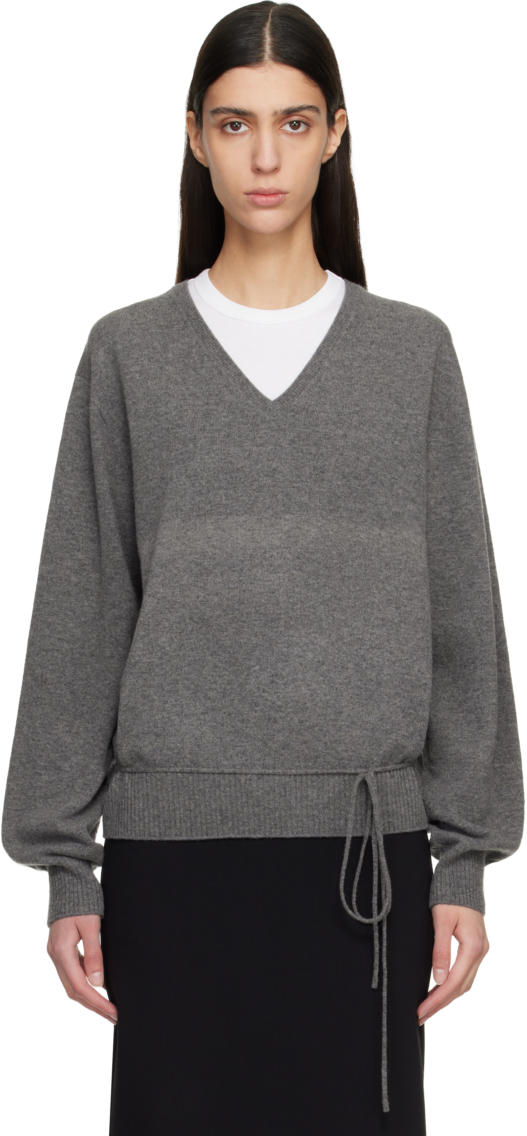 LE17SEPTEMBRE - Pull Wholegarment gris à col en V