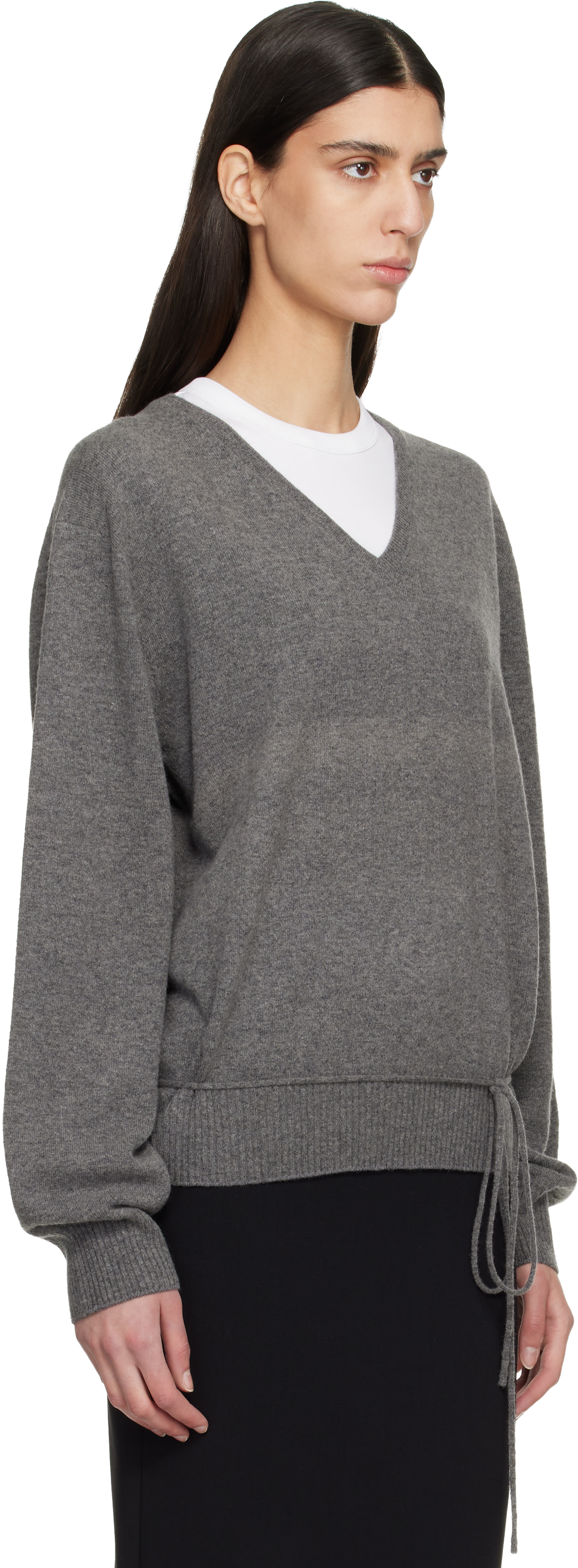 LE17SEPTEMBRE - Pull Wholegarment gris à col en V