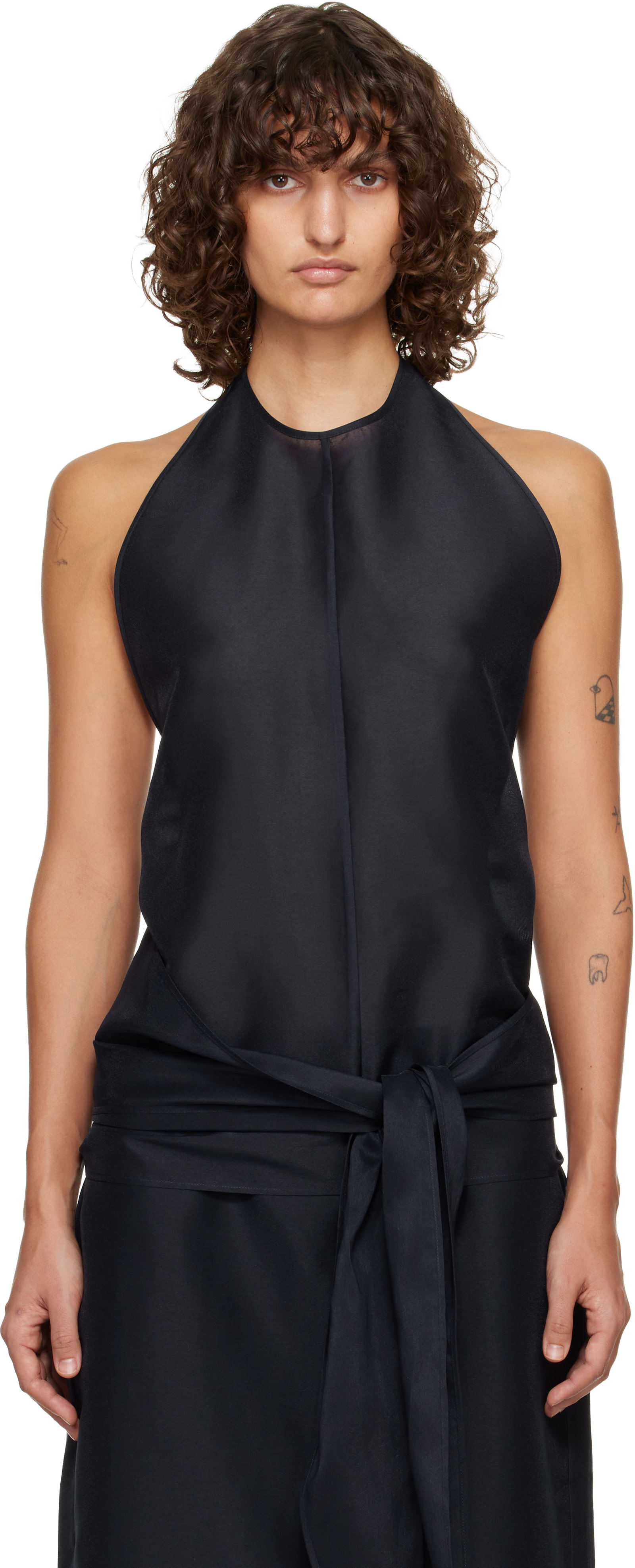 トップス litmus HerPraha tops LE17SEPTEMBRE: Navy Fluid Halterneck Top | SSENSE