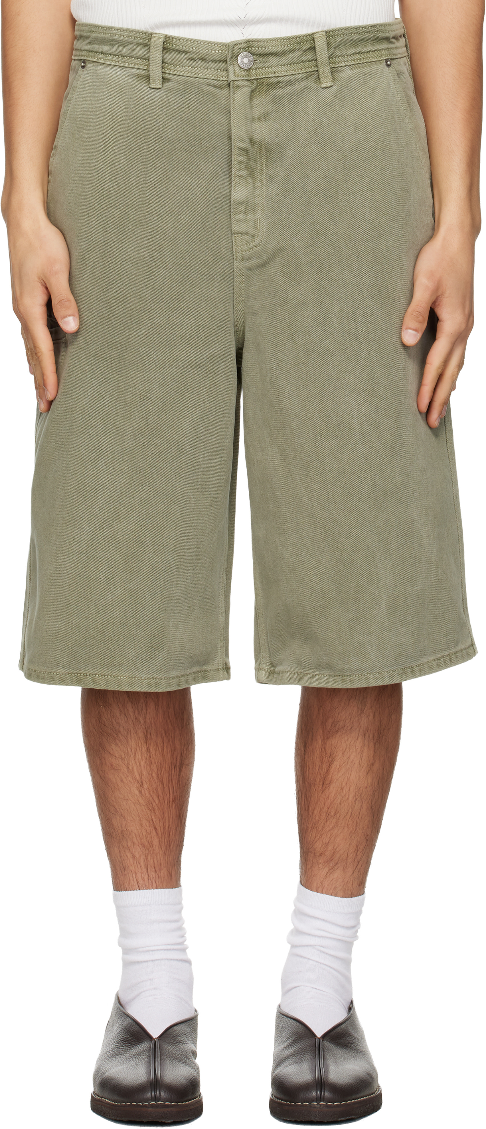 LE17SEPTEMBRE - Short teint en plongée vert en denim