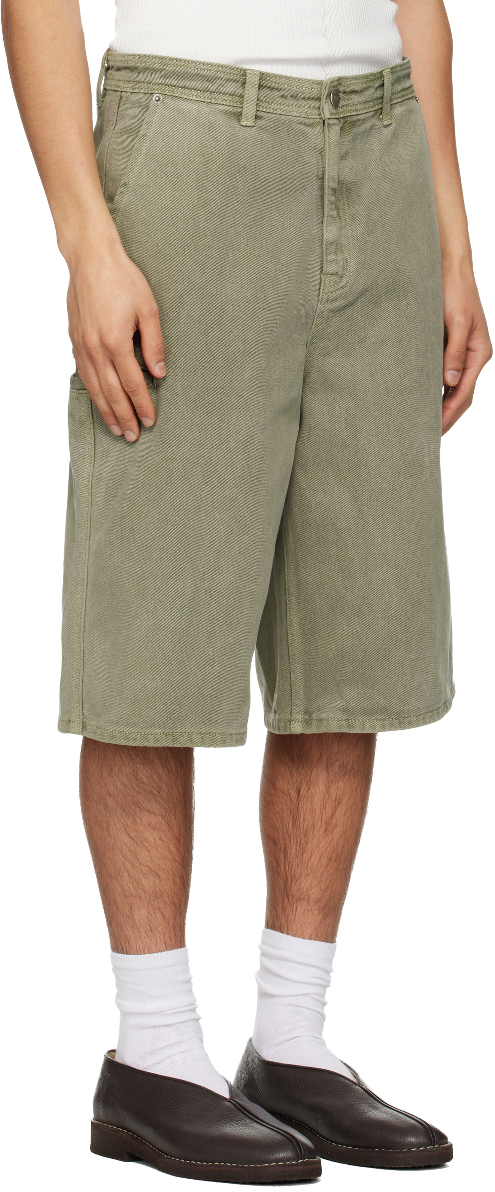 LE17SEPTEMBRE - Short teint en plongée vert en denim