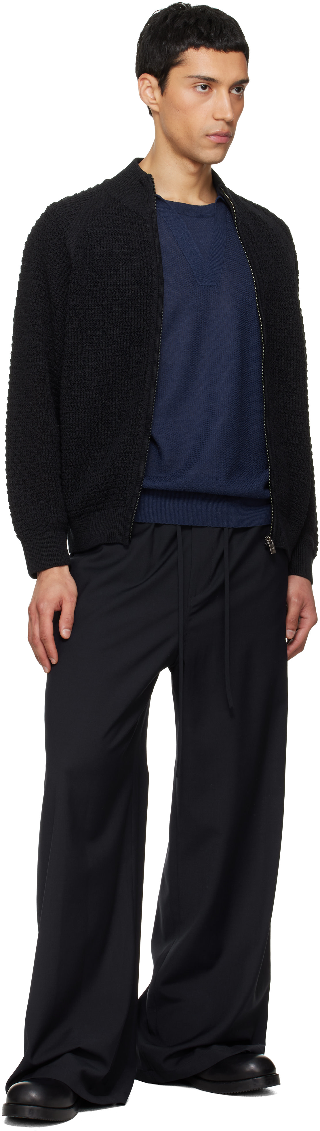LE17SEPTEMBRE: Black Open Knit Zip-Up Cardigan | SSENSE