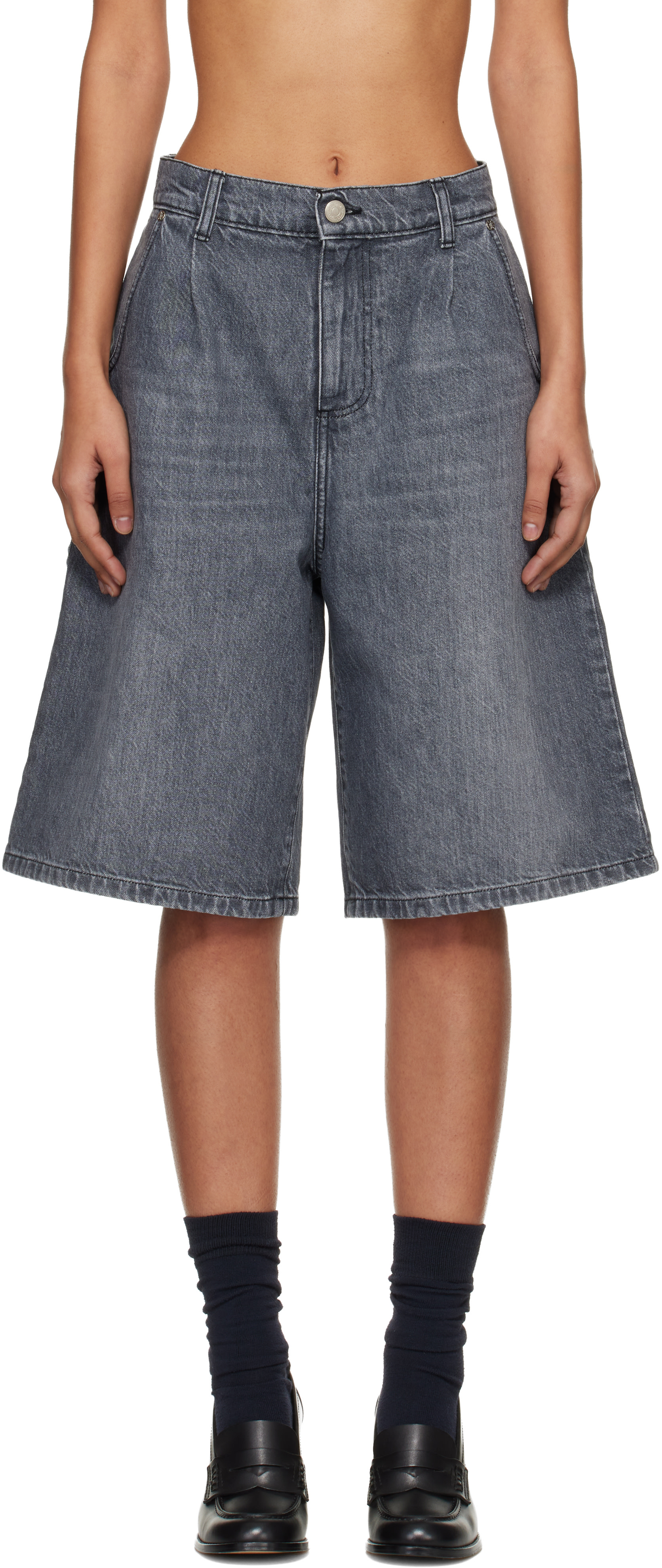 mfpen - Short gris en denim à rivets