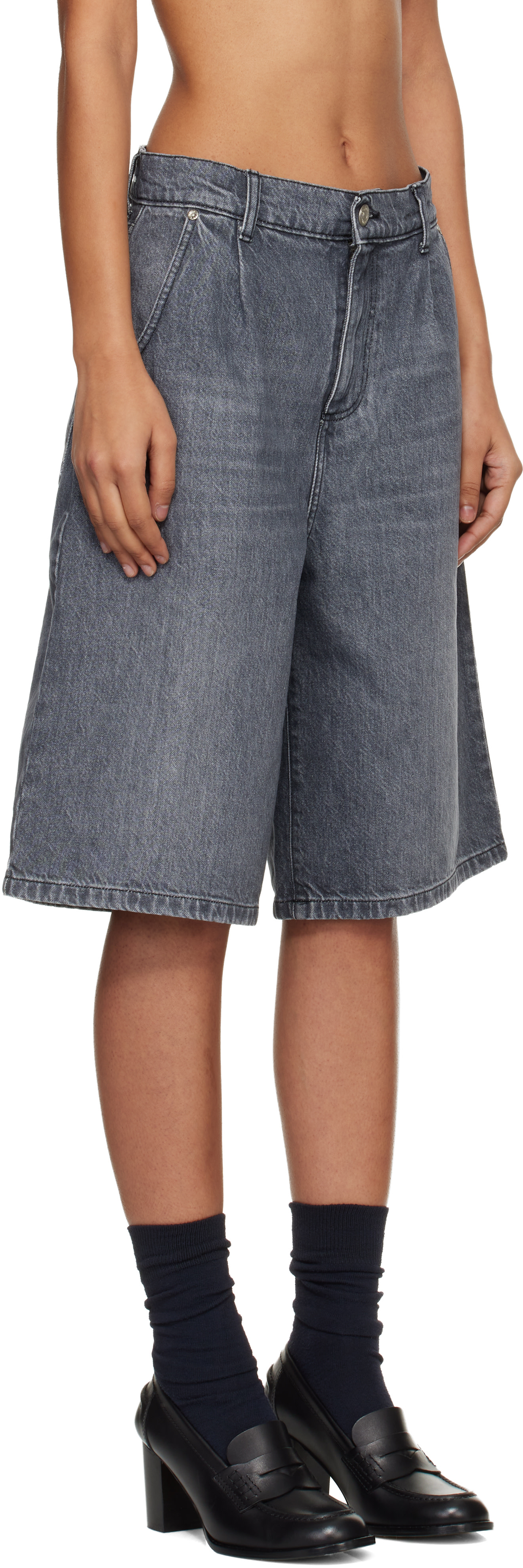 mfpen - Short gris en denim à rivets