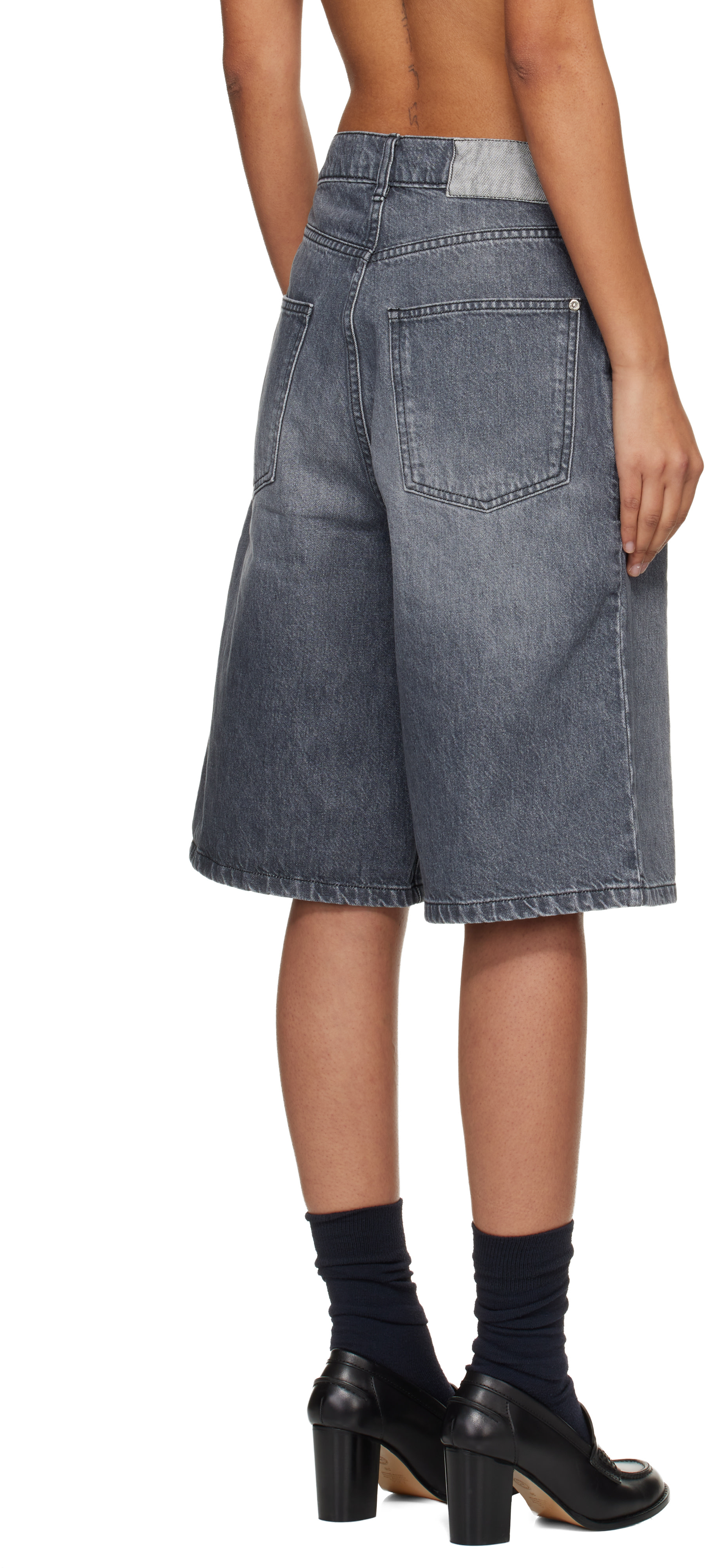 mfpen - Short gris en denim à rivets