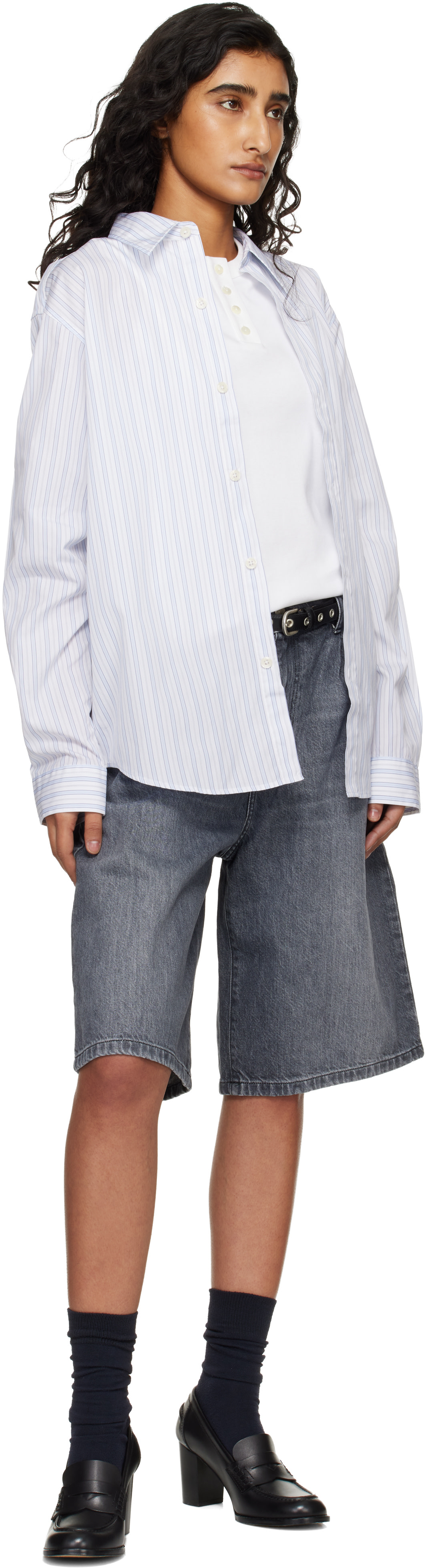 mfpen - Short gris en denim à rivets