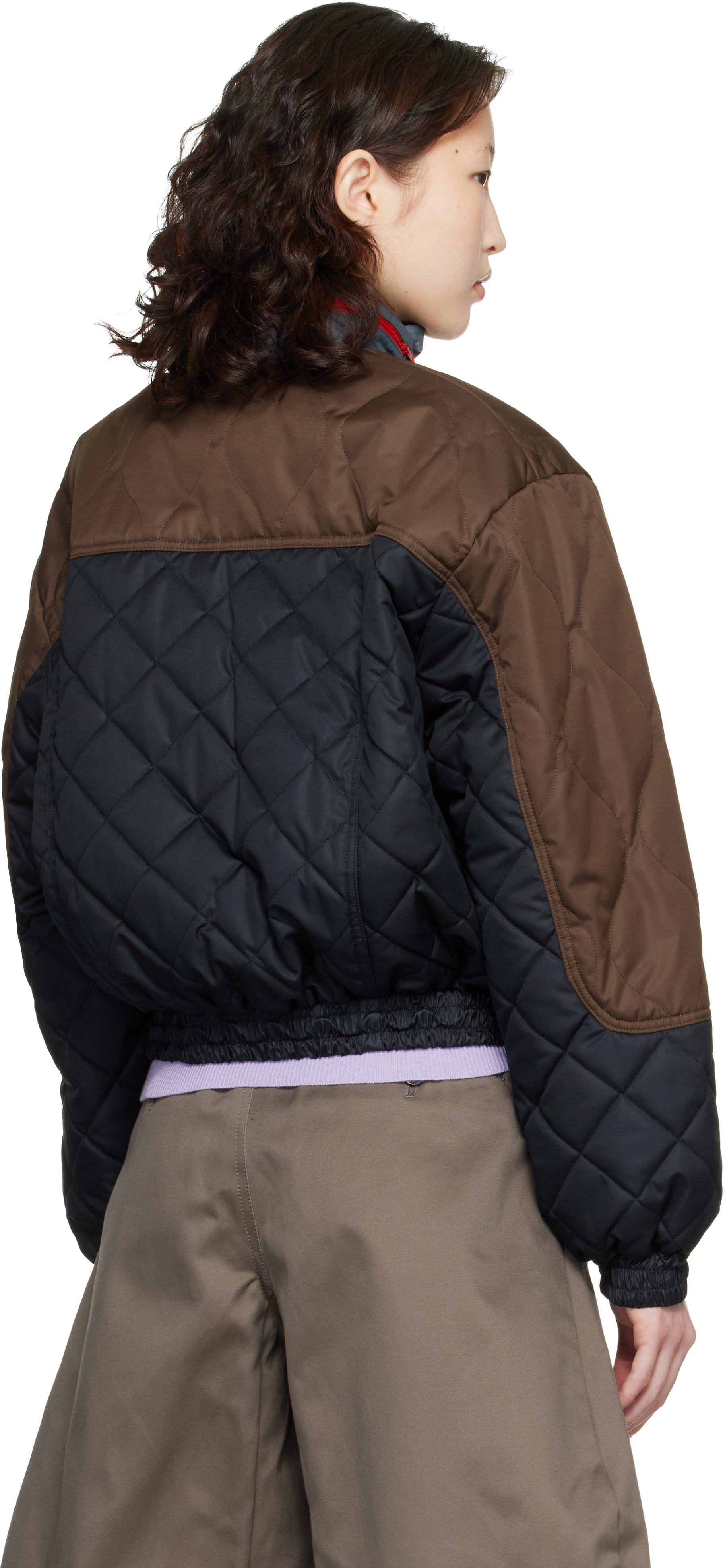 Meryll Rogge: Black & Brown Quilted Track Bomber Jacket | SSENSE