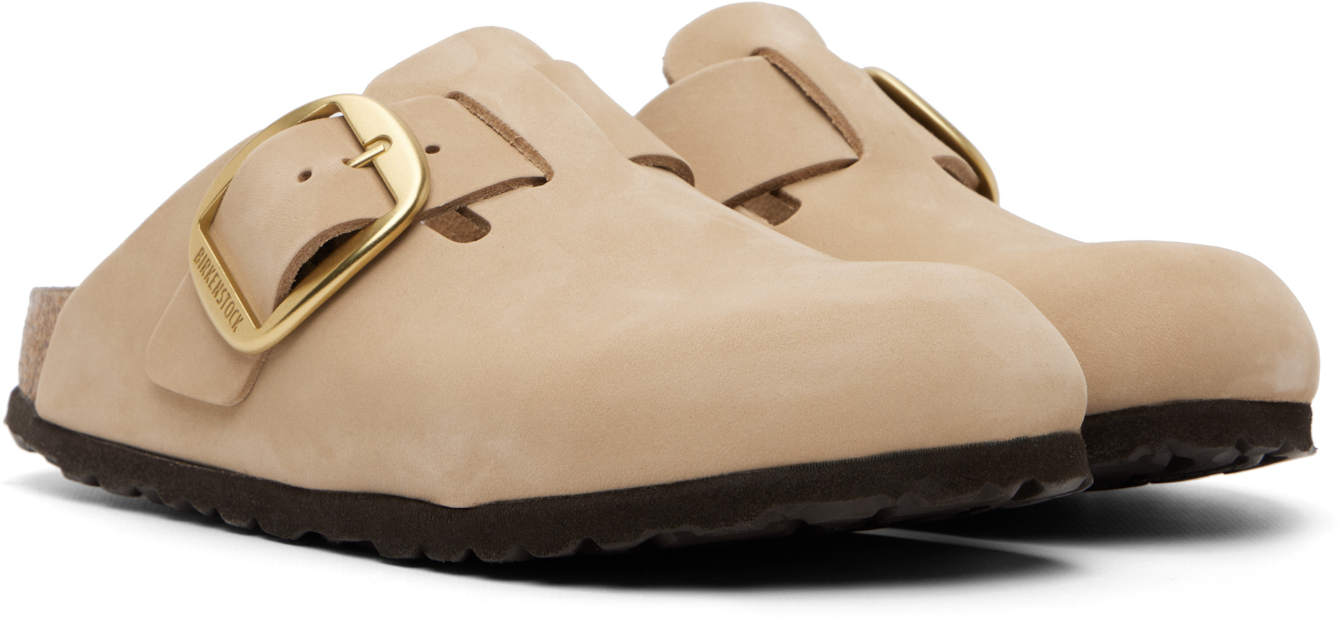Birkenstock: Beige Narrow Boston Big Buckle Slip-on Loafers | SSENSE
