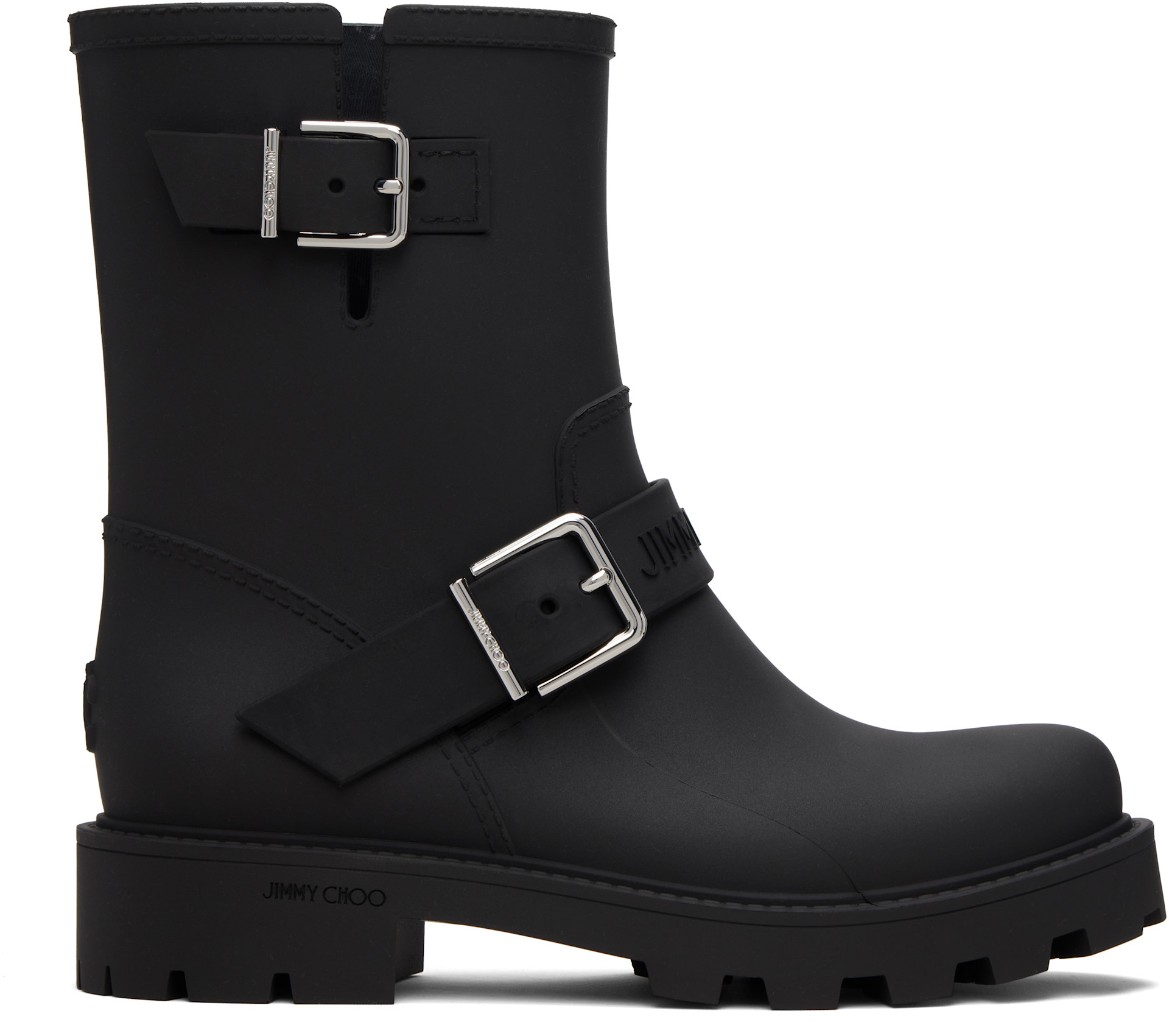 Jimmy Choo: Black Biker Rain Boots | SSENSE Canada