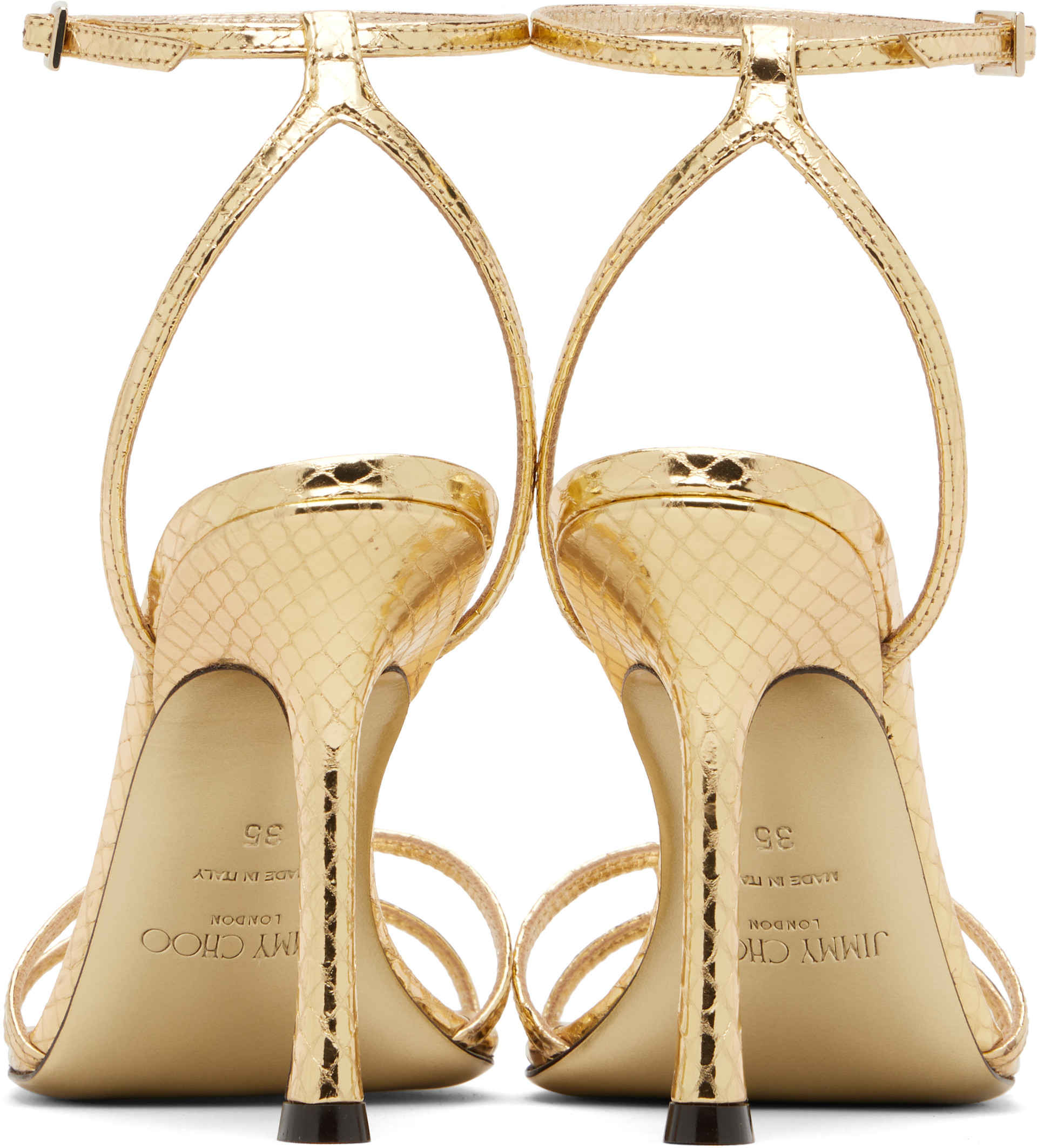 Jimmy Choo: Gold Leo 100 Candy Wrap Heeled Sandals | SSENSE