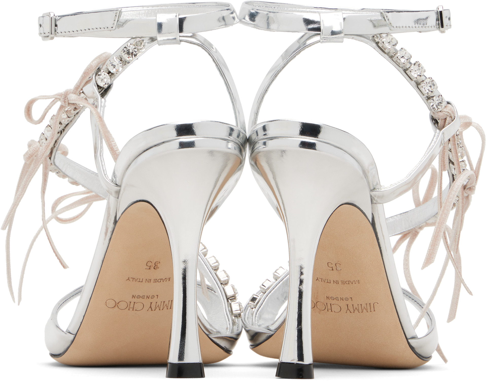Jimmy Choo: Silver Lula 100 Heeled Sandals | SSENSE Canada