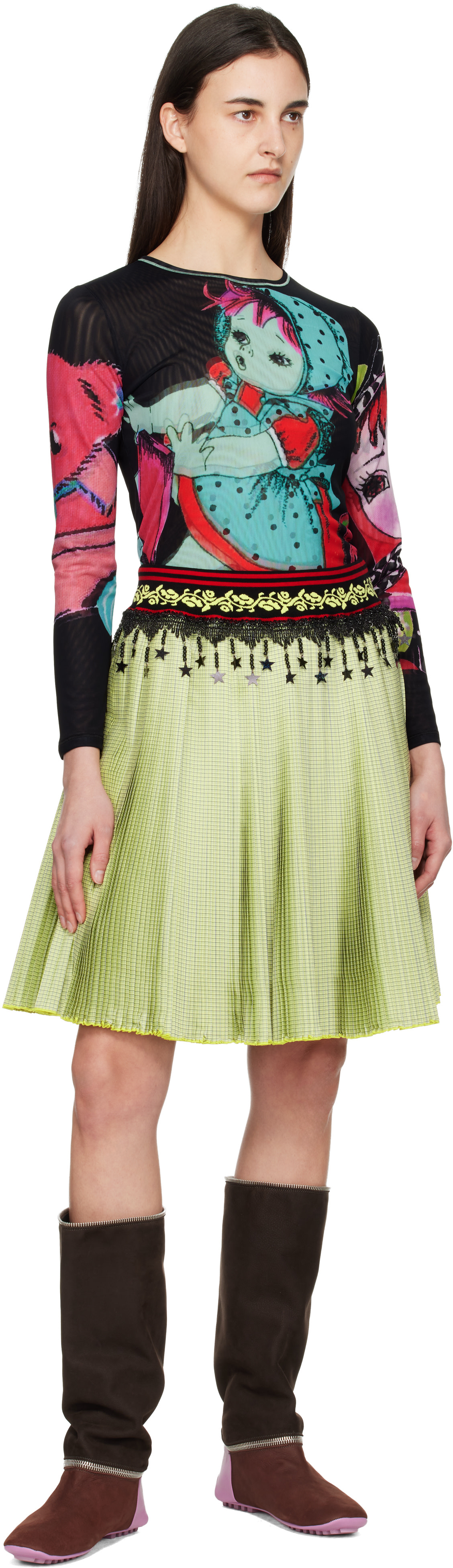 Chopova Lowena: Yellow Stacey Knitted Pleated Midi Skirt | SSENSE