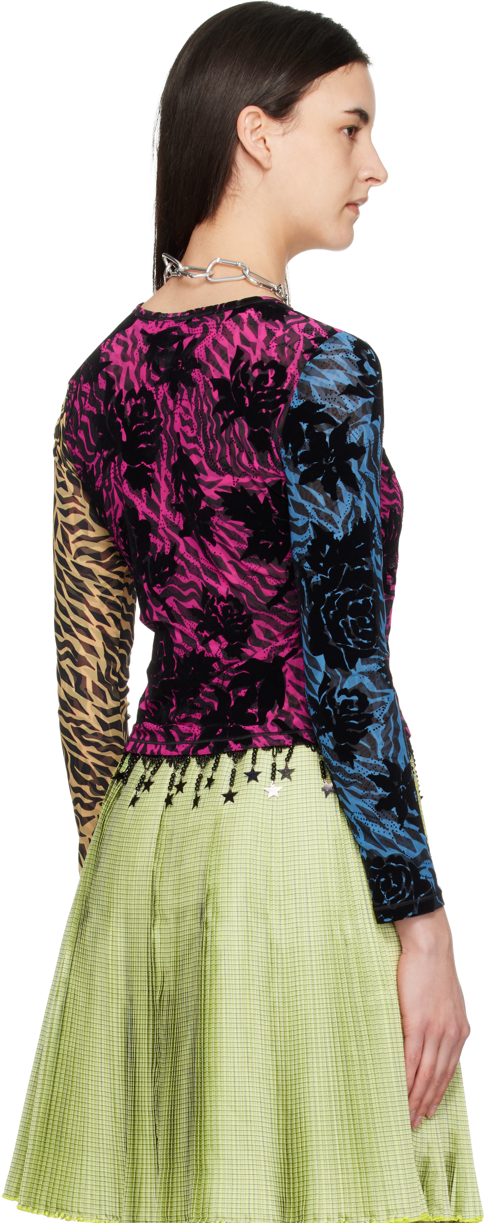 Chopova Lowena: Multicolor Totally Tiger Flocked Mesh Top | SSENSE