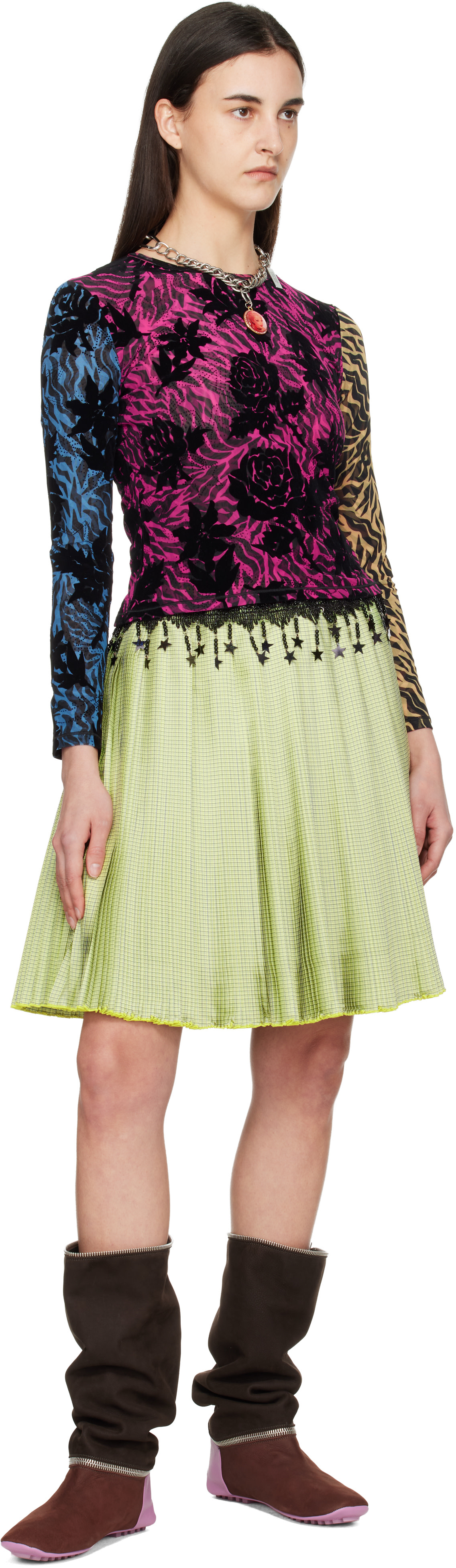 Chopova Lowena: Multicolor Totally Tiger Flocked Mesh Top | SSENSE
