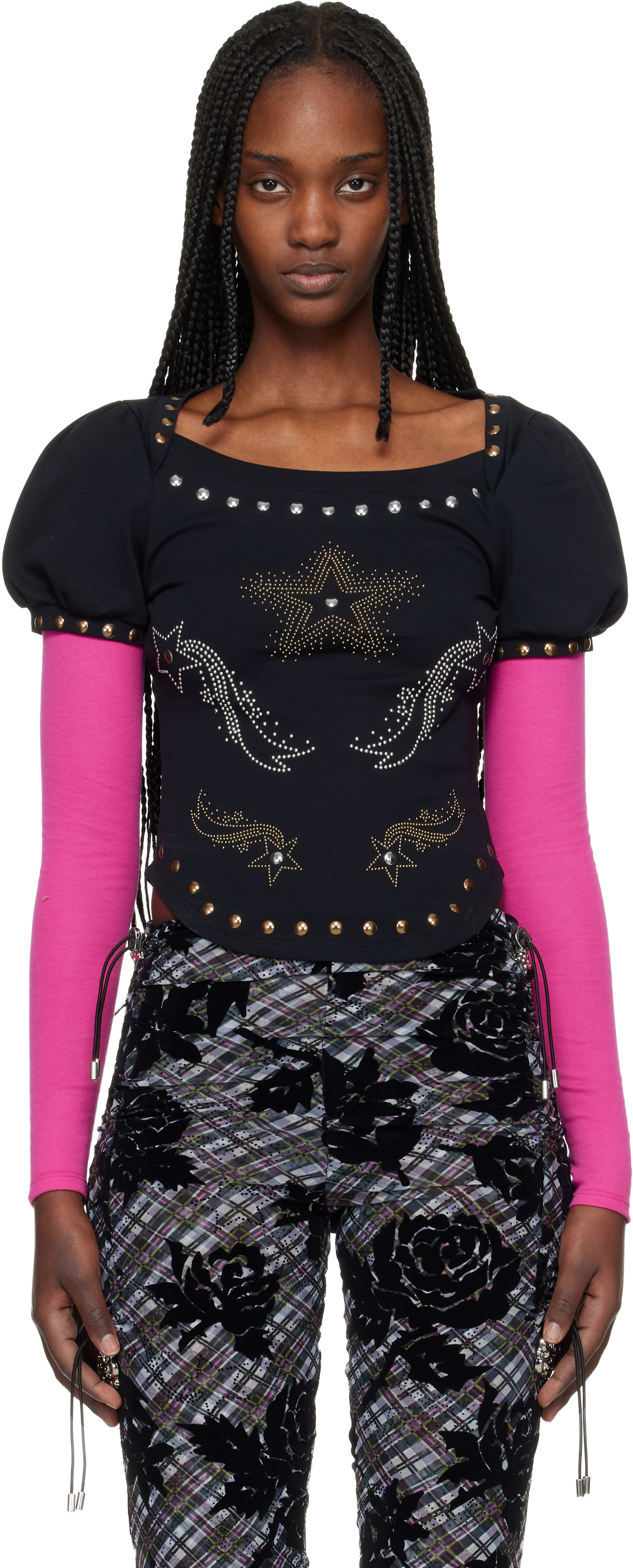 Chopova Lowena: Black & Pink Janine Jersey Top | SSENSE China