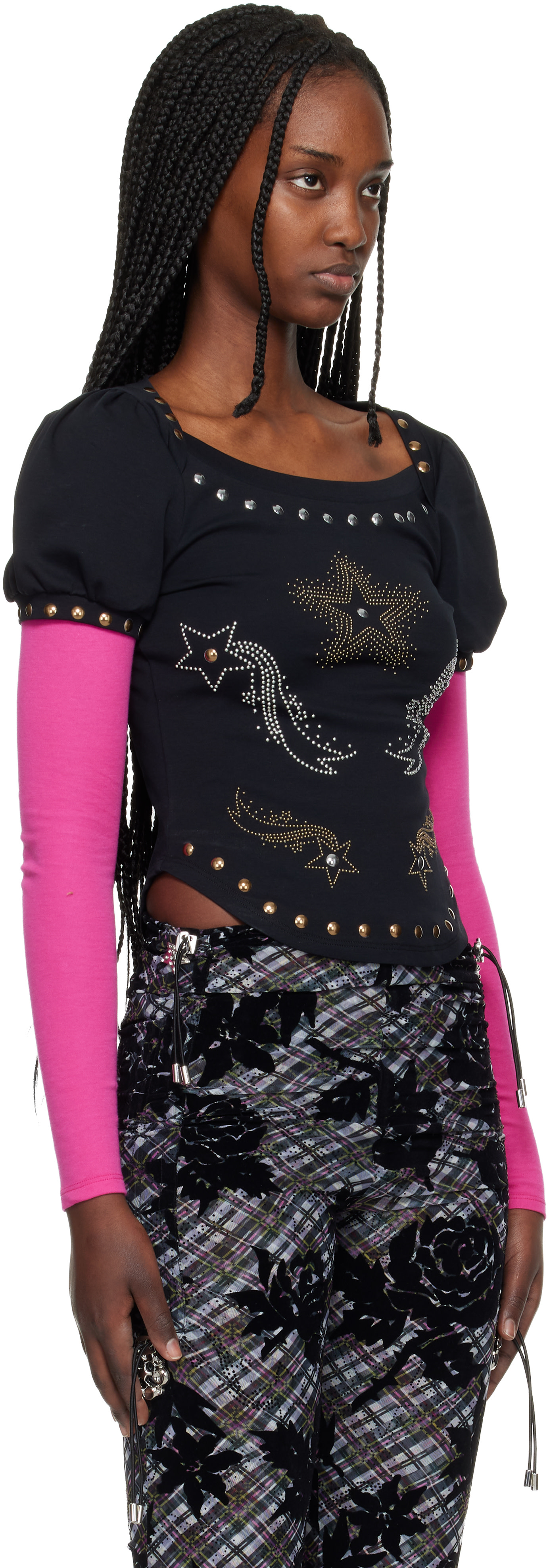 Chopova Lowena: Black & Pink Janine Jersey Top | SSENSE