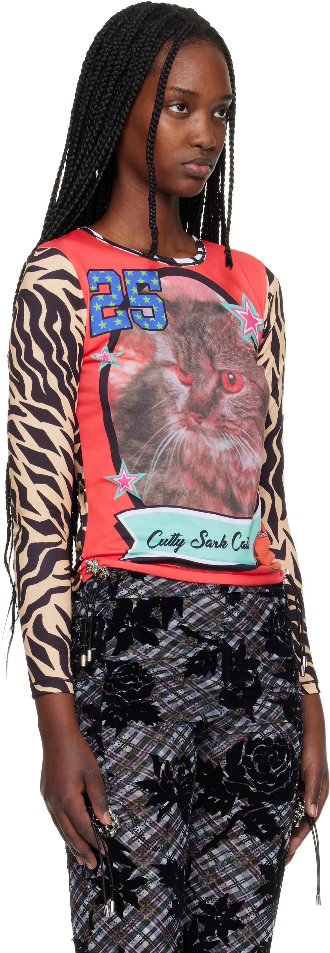 chopova lowena花と猫プリント Tシャツ S チョポヴァ Chopova Lowena: Multicolor 'Cutty Sark Cats' Fitted Jersey T-shirt