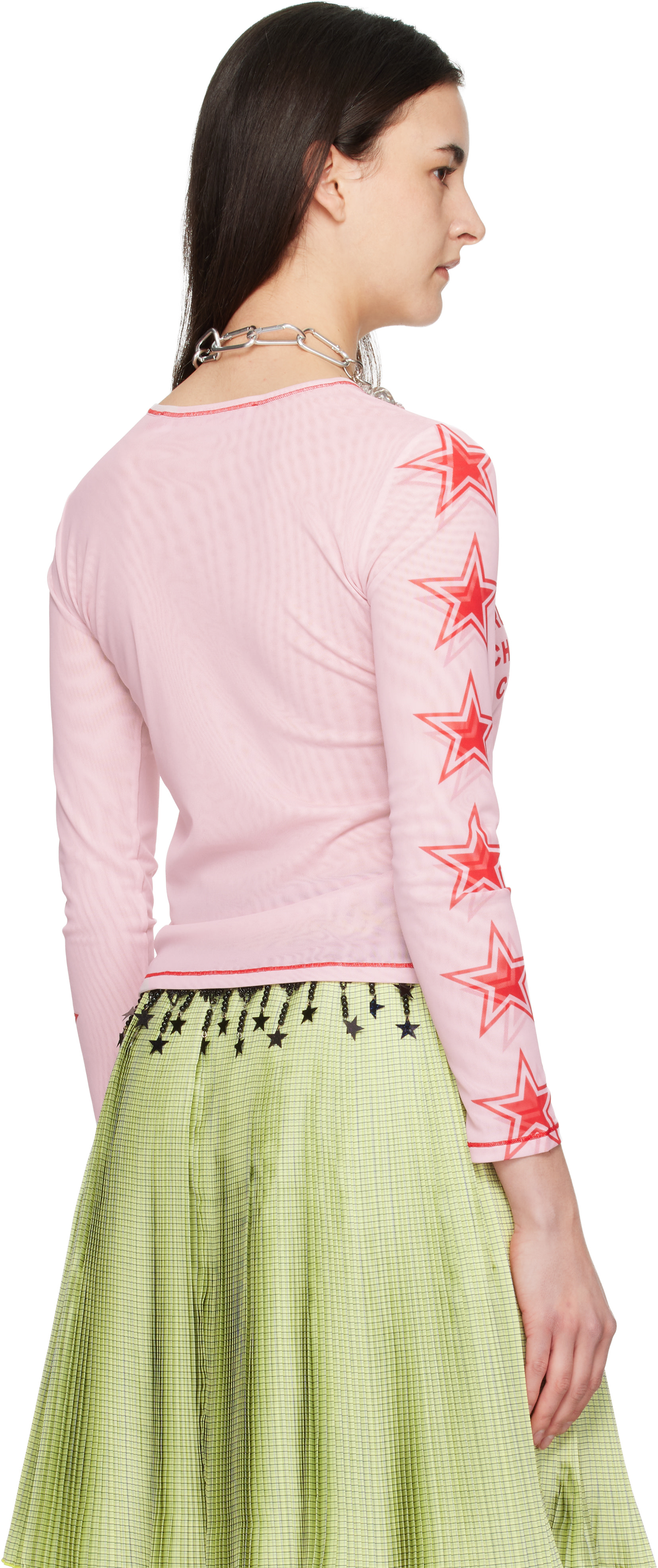 Chopova Lowena: Pink 'Crunchy Lasagna' Fitted Mesh Top | SSENSE