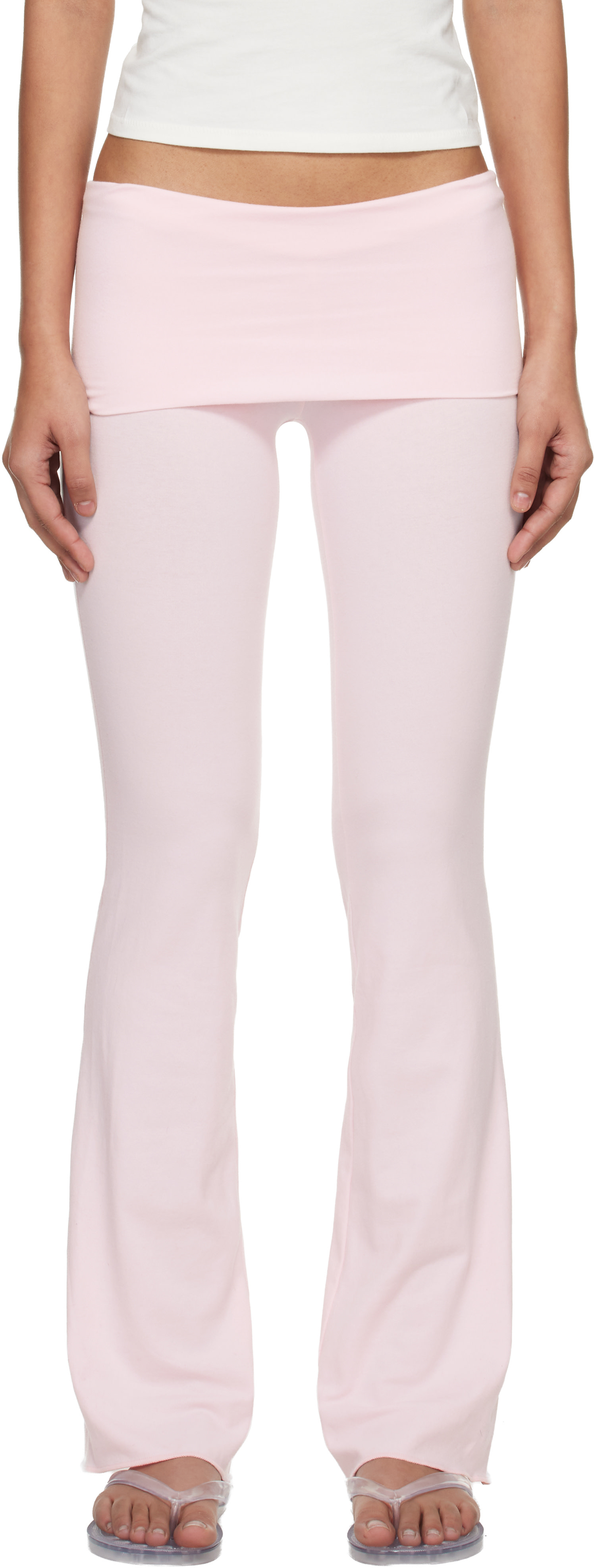 SKIMS: Pink Cotton Jersey Foldover Lounge Pants | SSENSE Canada