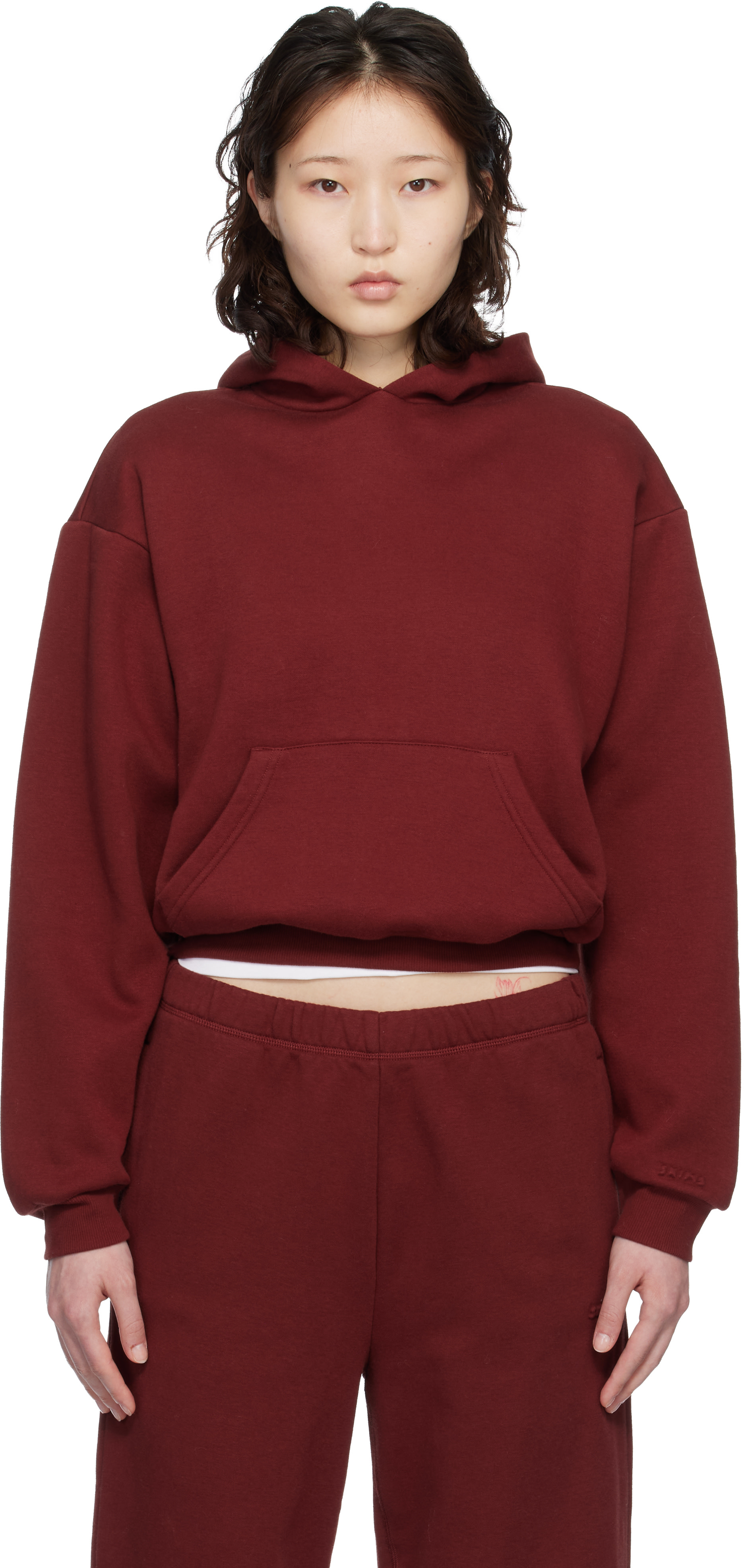 SKIMS - Pull à capuche bourgogne - Cotton Fleece
