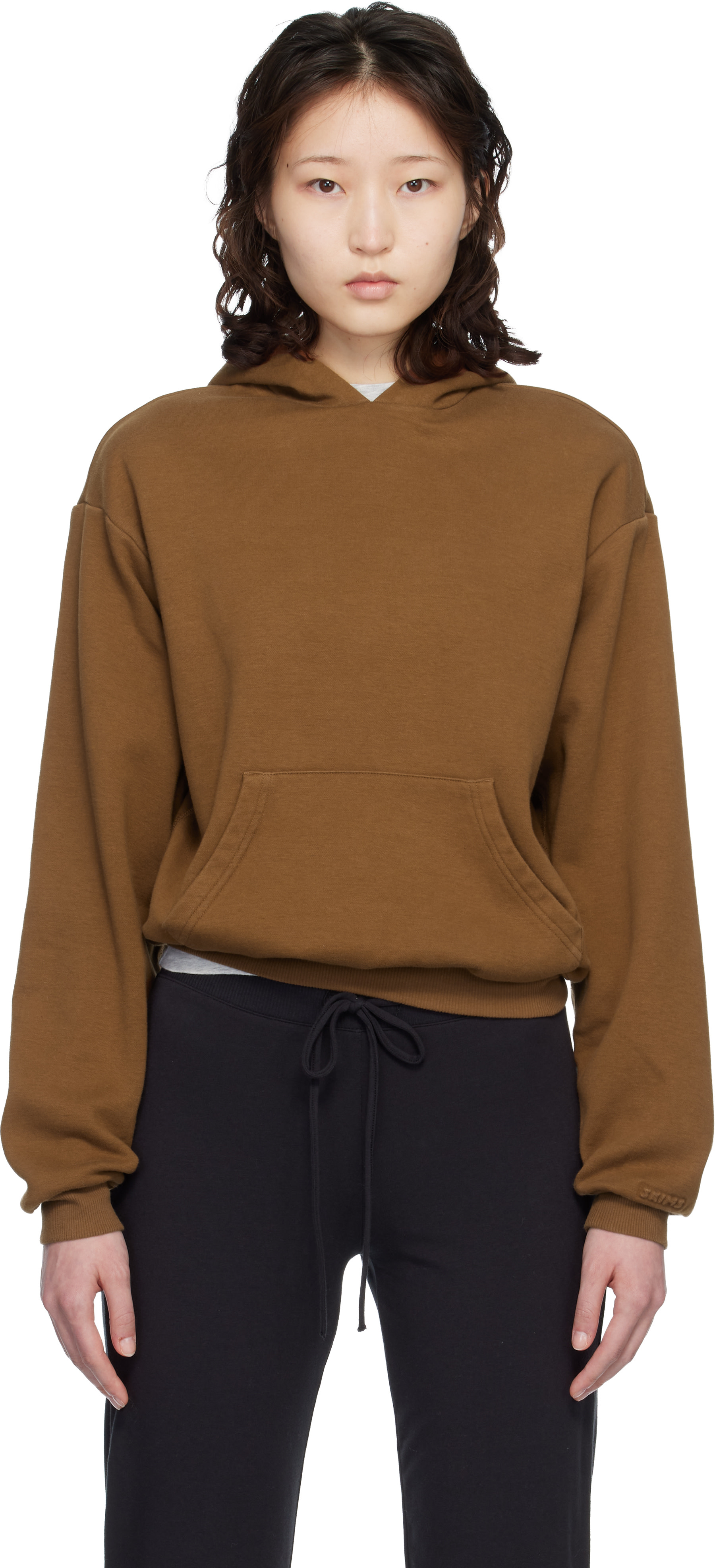 SKIMS - Pull à capuche brun à coupe classique - Cotton Fleece