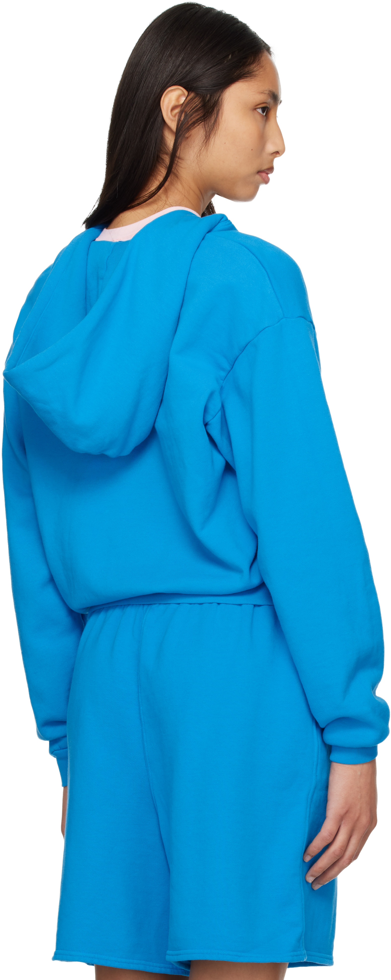 SKIMS - Pull à capuche bleu en jersey bouclette à glissière