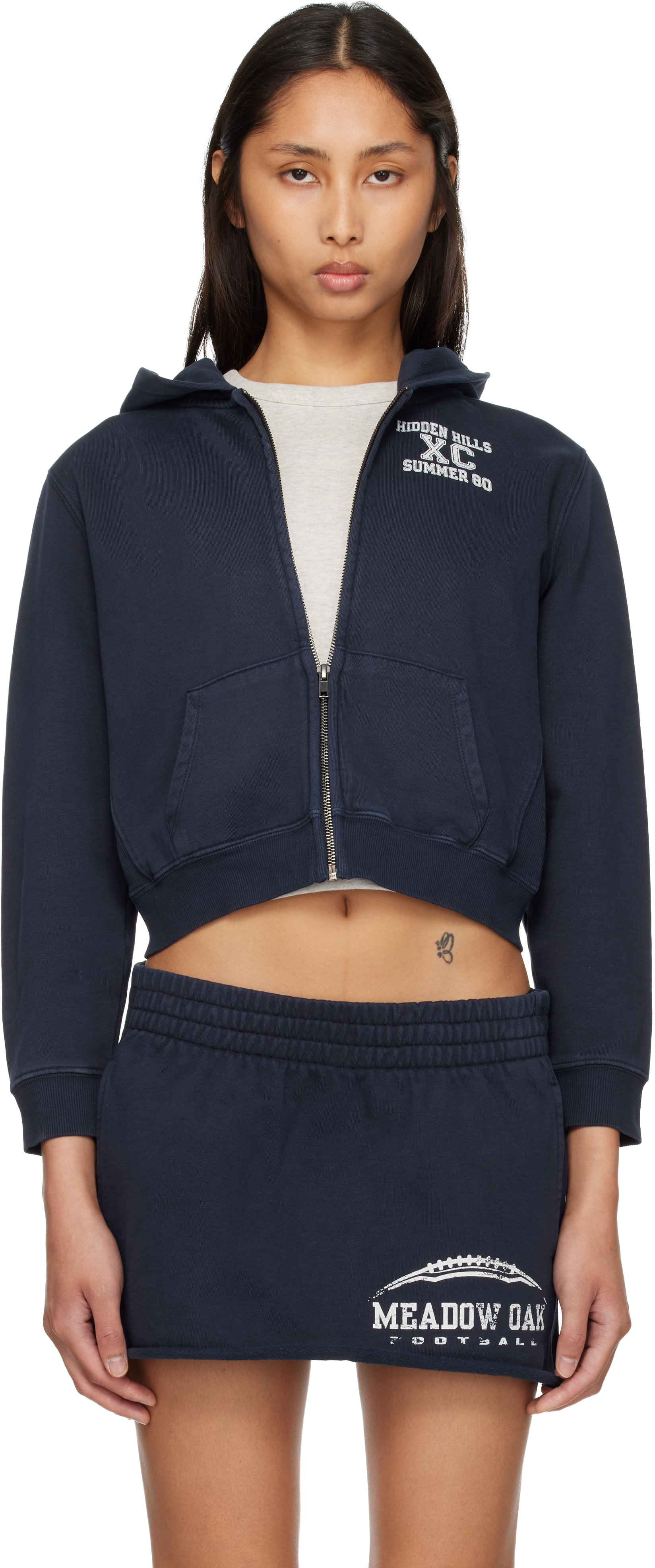 SKIMS: Navy Boyfriend Fleece Zip Up Hoodie | SSENSE Japan
