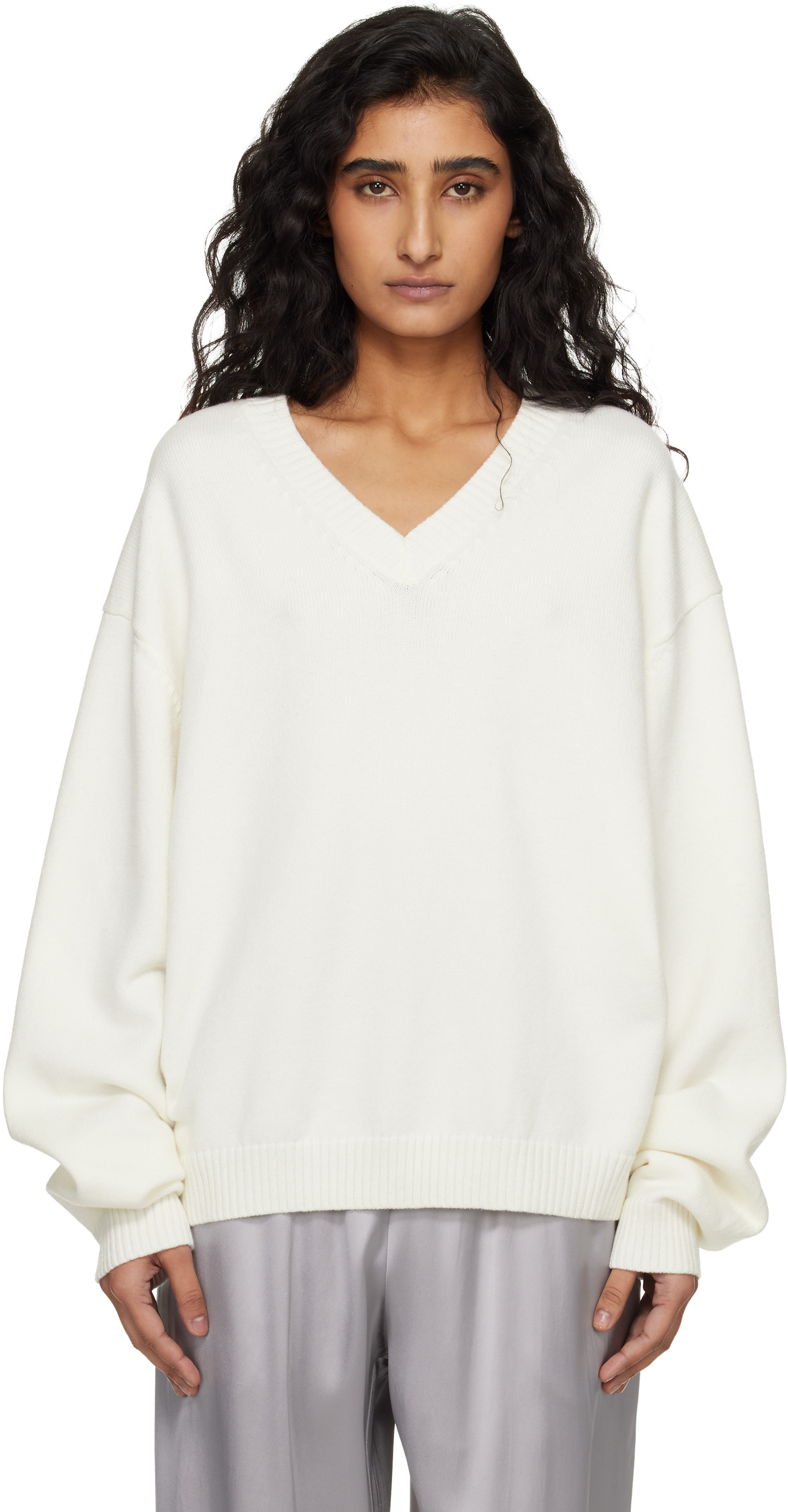 SKIMS - White 'Sweater Knits' Pullover V-Neck Sweater