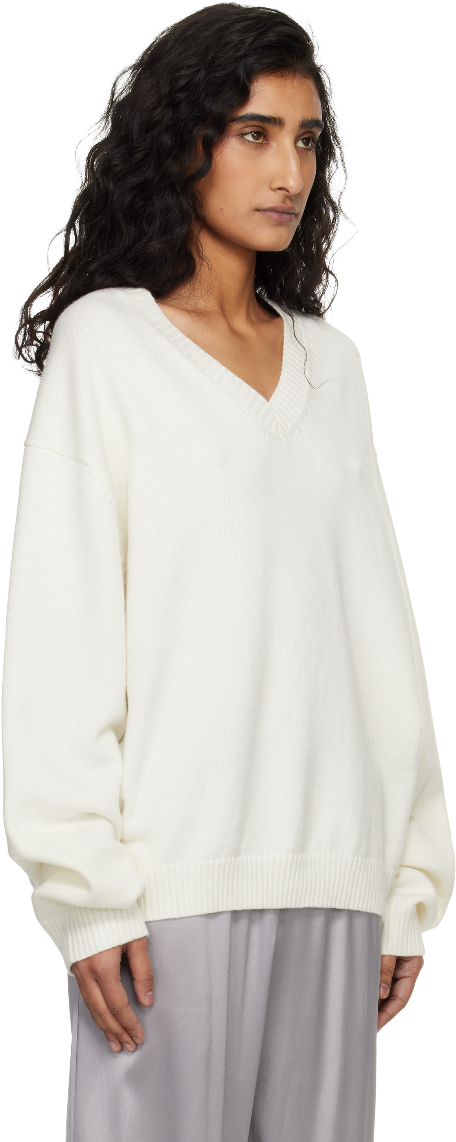 SKIMS - Pull à col en V blanc - Sweater Knits