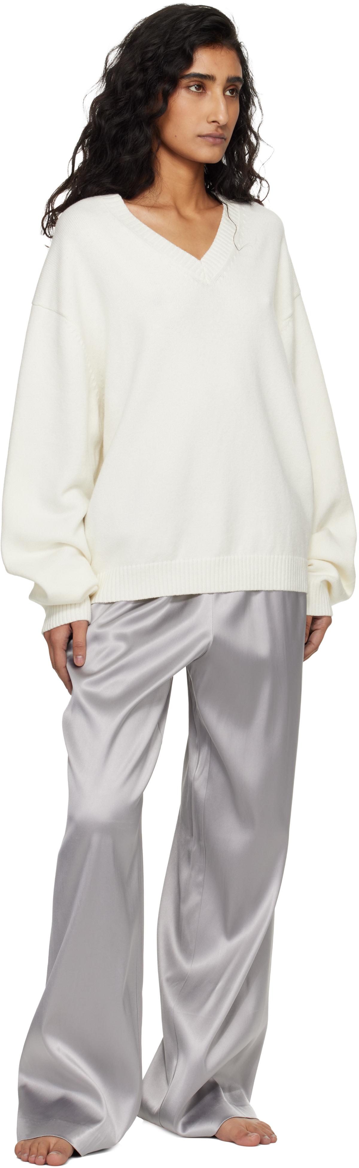 SKIMS - White 'Sweater Knits' Pullover V-Neck Sweater