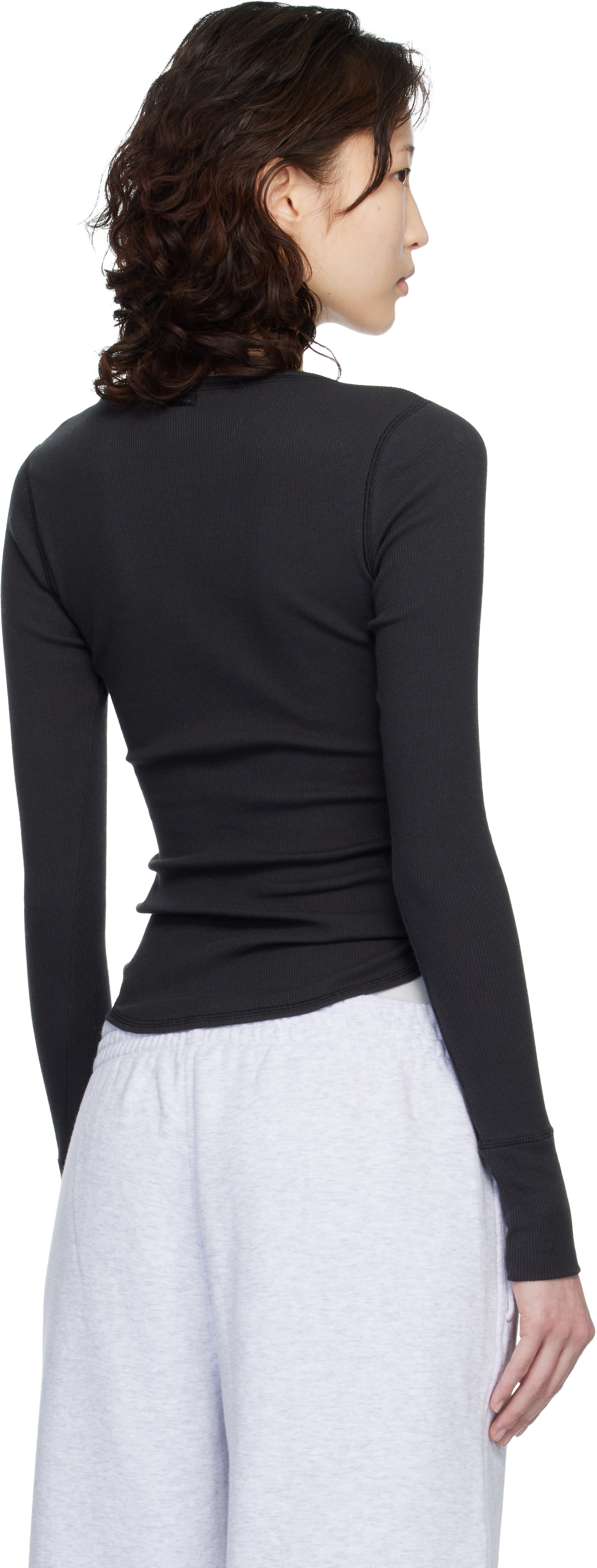 SKIMS: ブラック Cotton Rib スクープネック ヘンリーネック Tシャツ