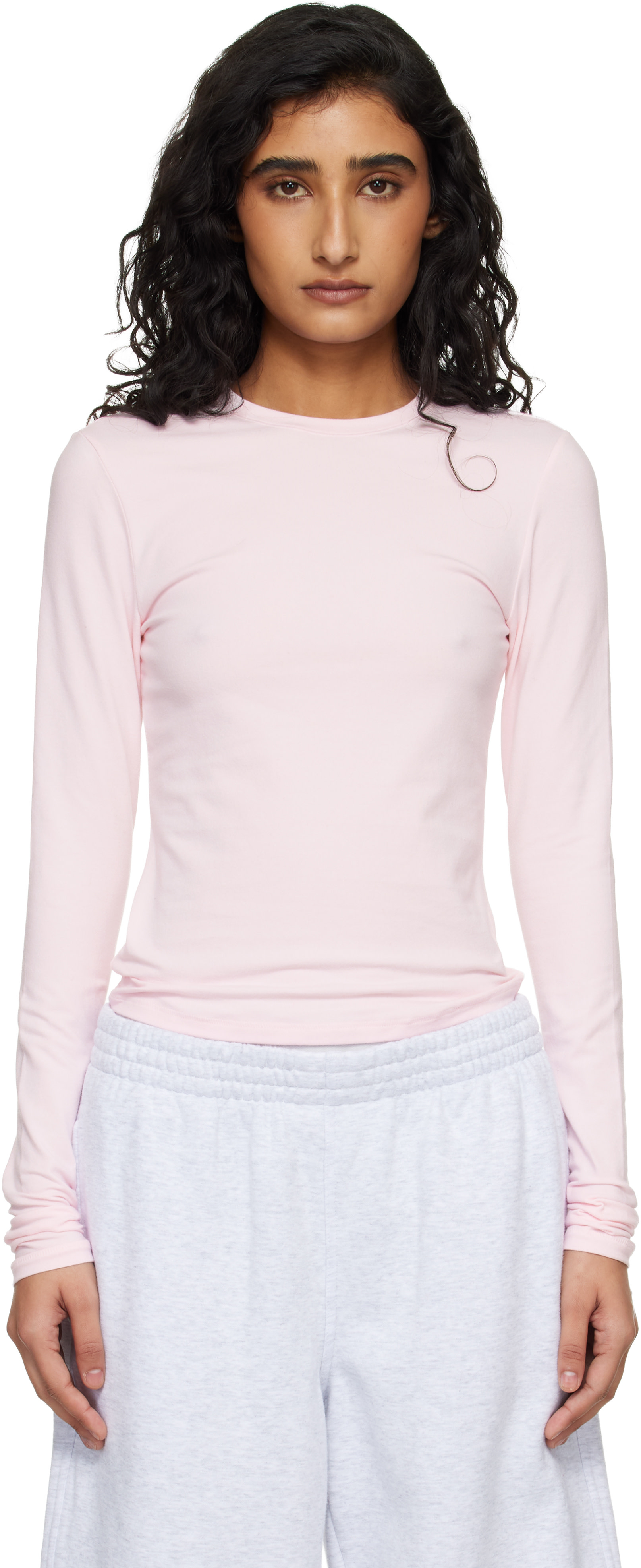 SKIMS: Pink Cotton Jersey Long Sleeve T-shirt | SSENSE Germany