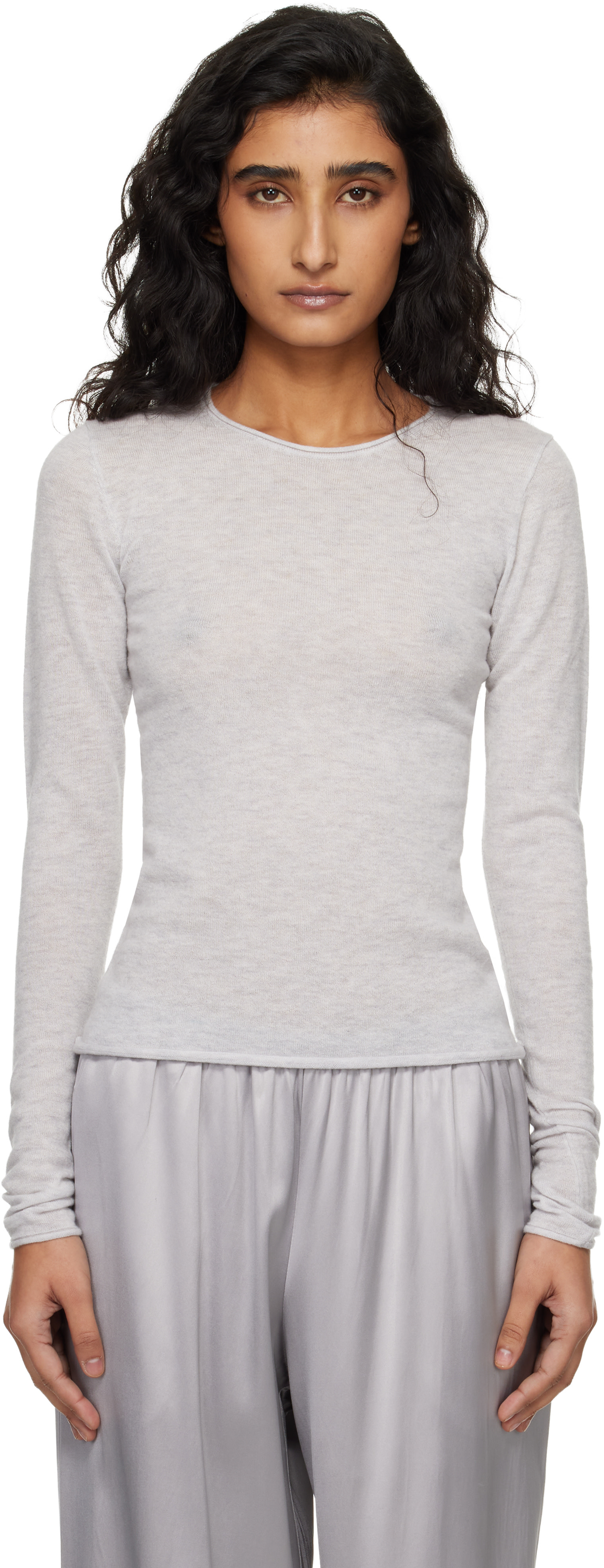 SKIMS: グレー Featherweight Cashmere 長袖トップス | SSENSE 日本
