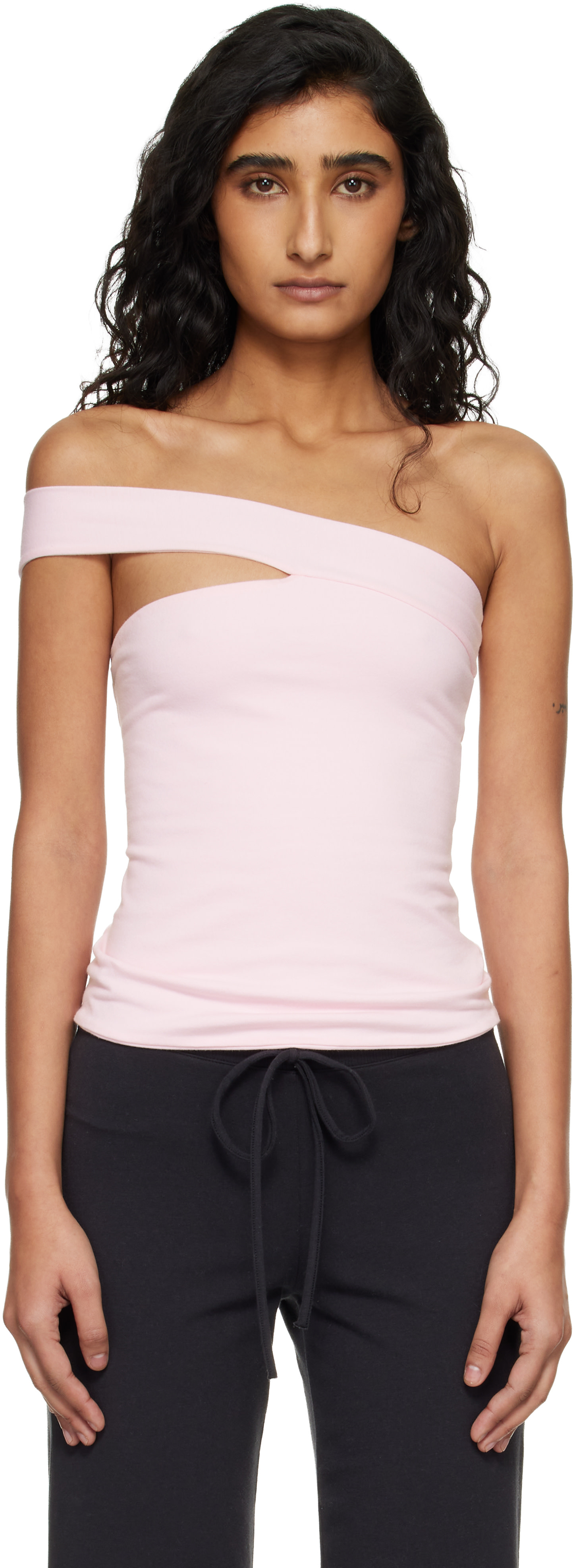 SKIMS: 粉色 Cotton Jersey One Shoulder 上装 | SSENSE 中国