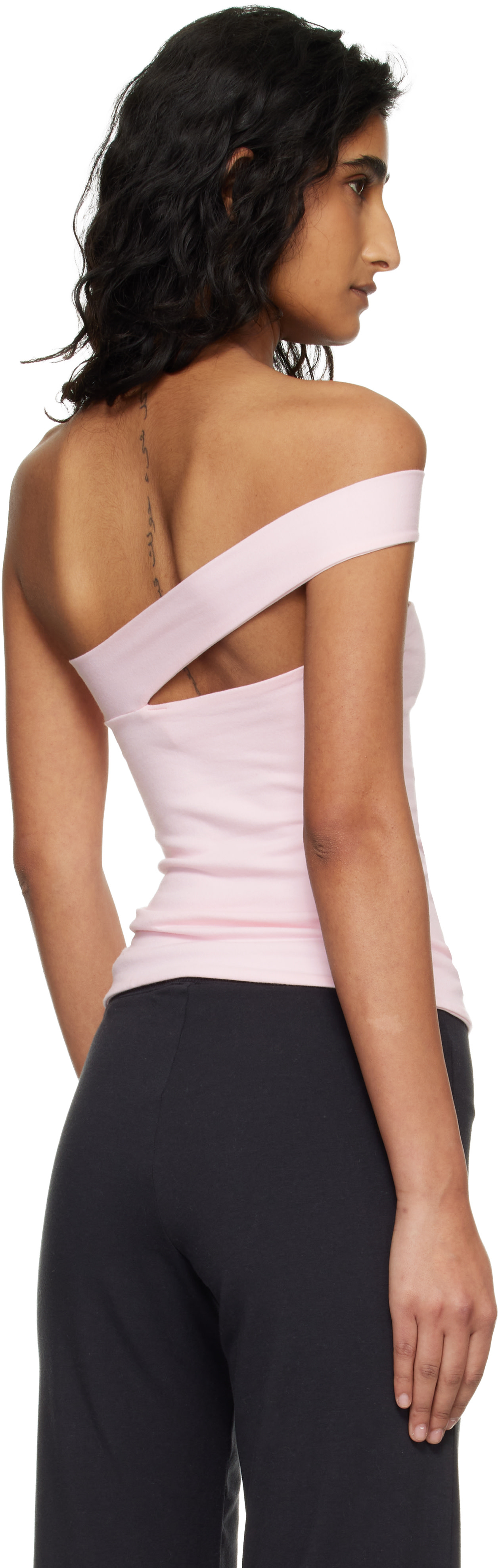 SKIMS: 粉色 Cotton Jersey One Shoulder 上装 | SSENSE 中国