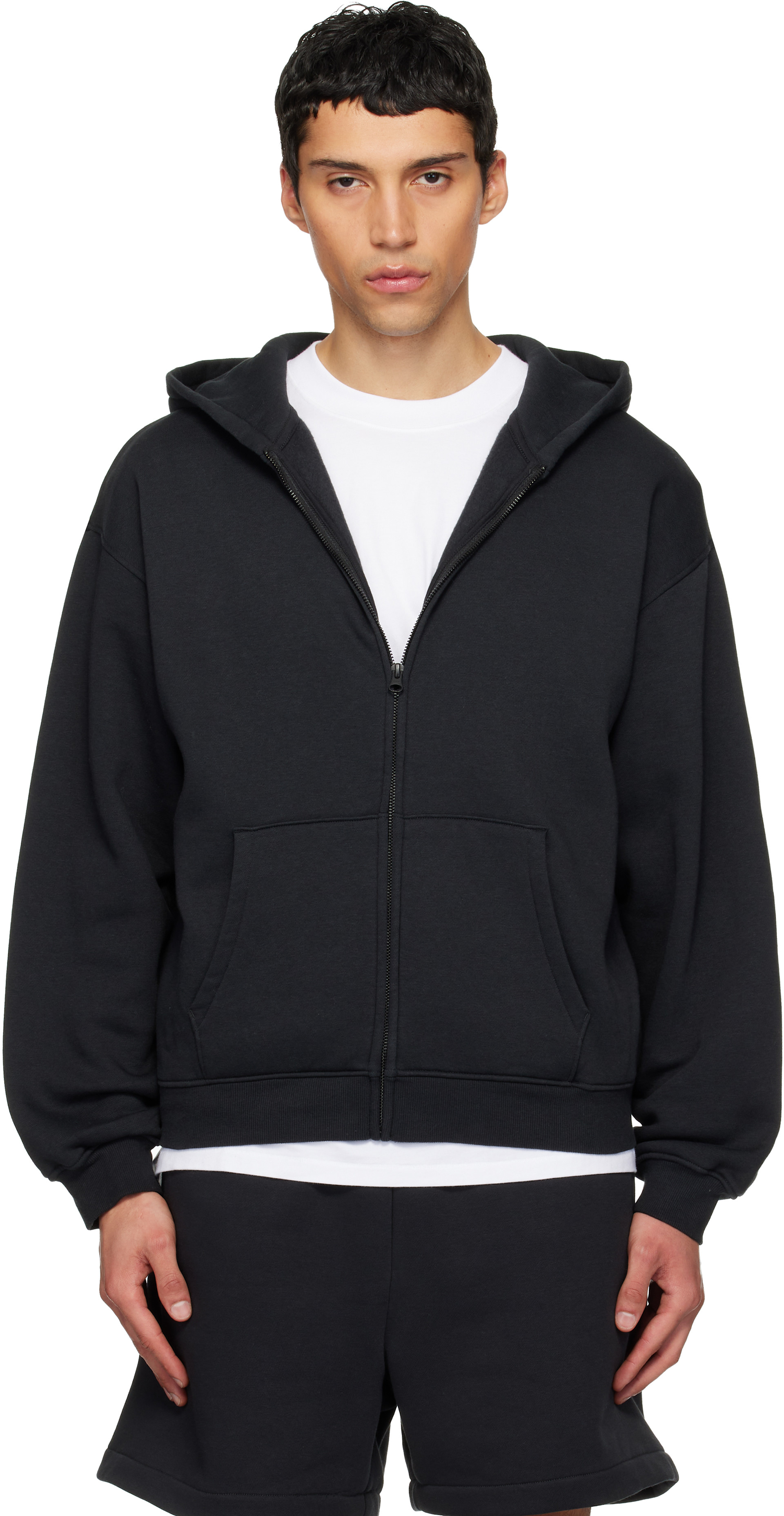 SKIMS: Black Fleece Lounge Relaxed Zip Up Hoodie | SSENSE New Zealand