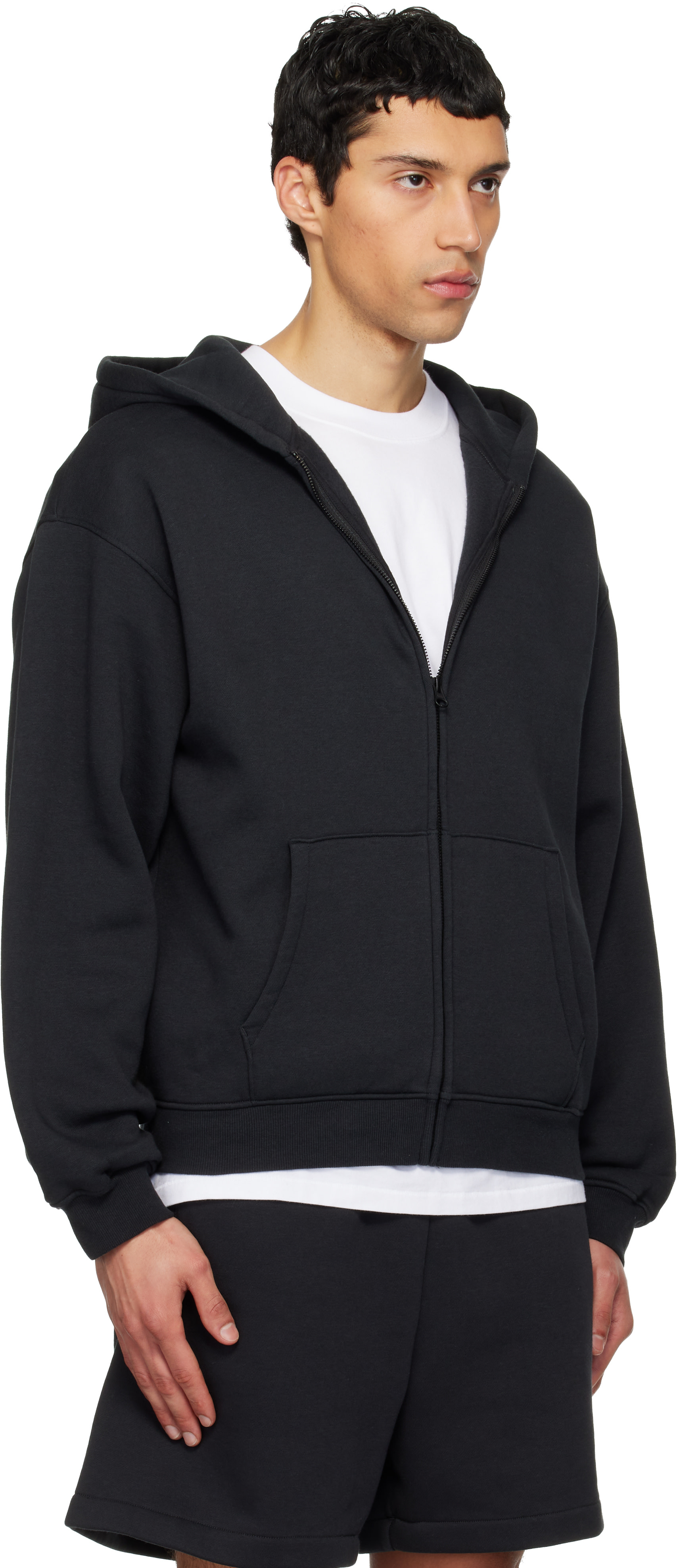 SKIMS: Black Fleece Lounge Relaxed Zip Up Hoodie | SSENSE Canada