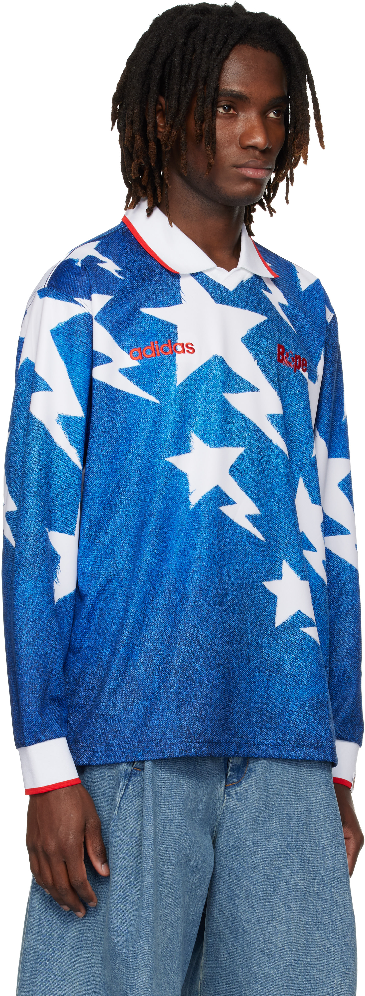 BAPE: Navy adidas Originals Edition LSL Star Jersey Polo | SSENSE 