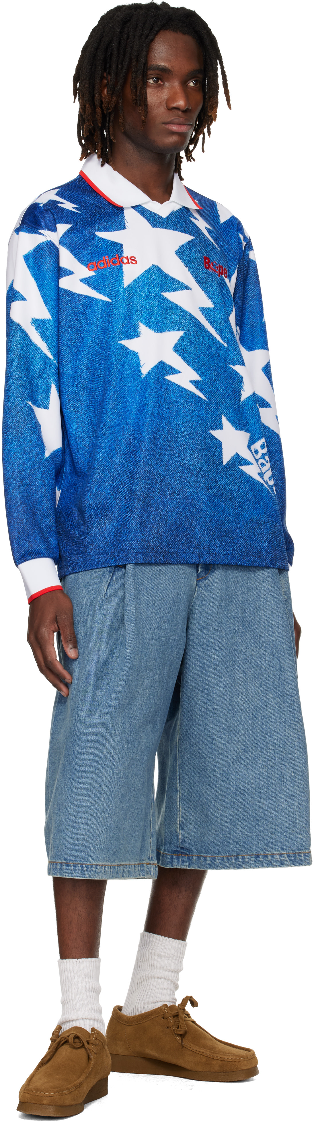 BAPE: Navy adidas Originals Edition LSL Star Jersey Polo | SSENSE