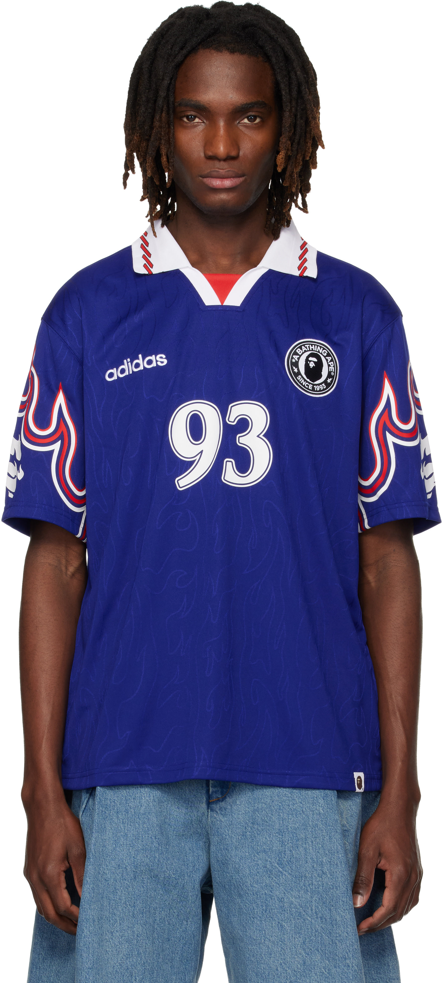 BAPE: Navy adidas Originals Edition SSL Flame Jersey Polo | SSENSE