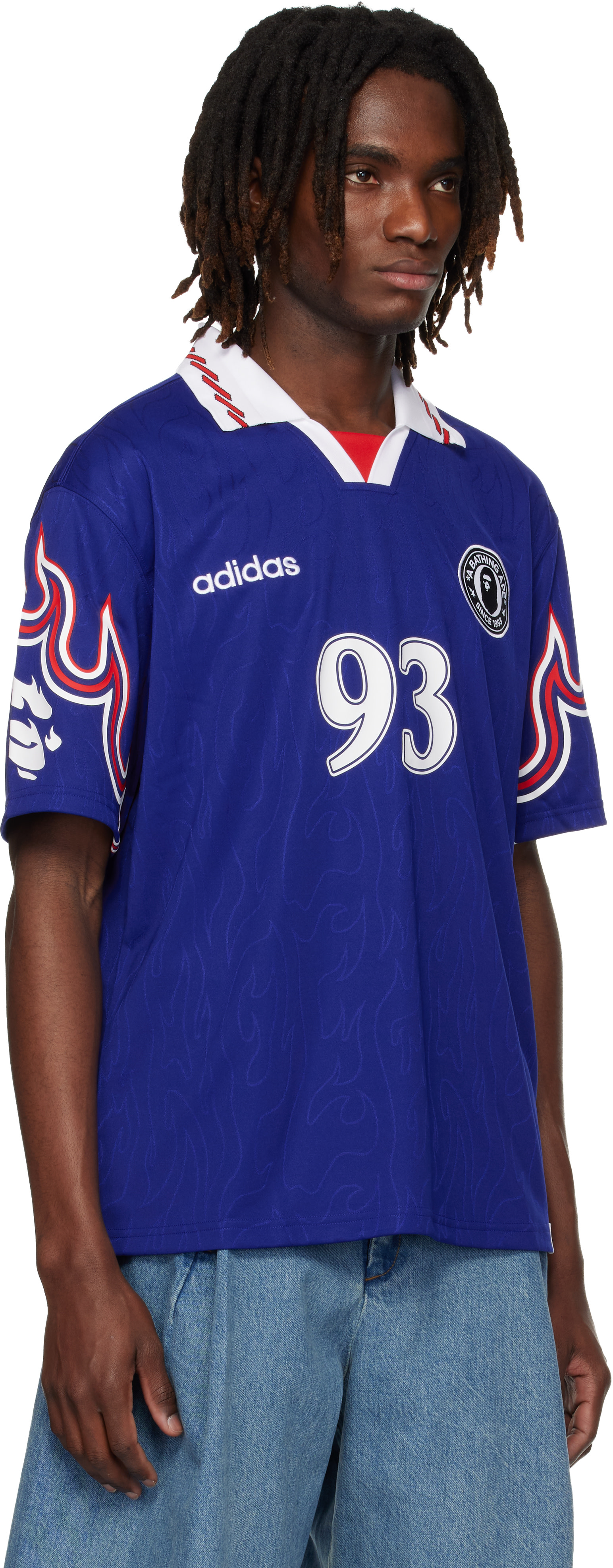 BAPE: Navy adidas Originals Edition SSL Flame Jersey Polo | SSENSE