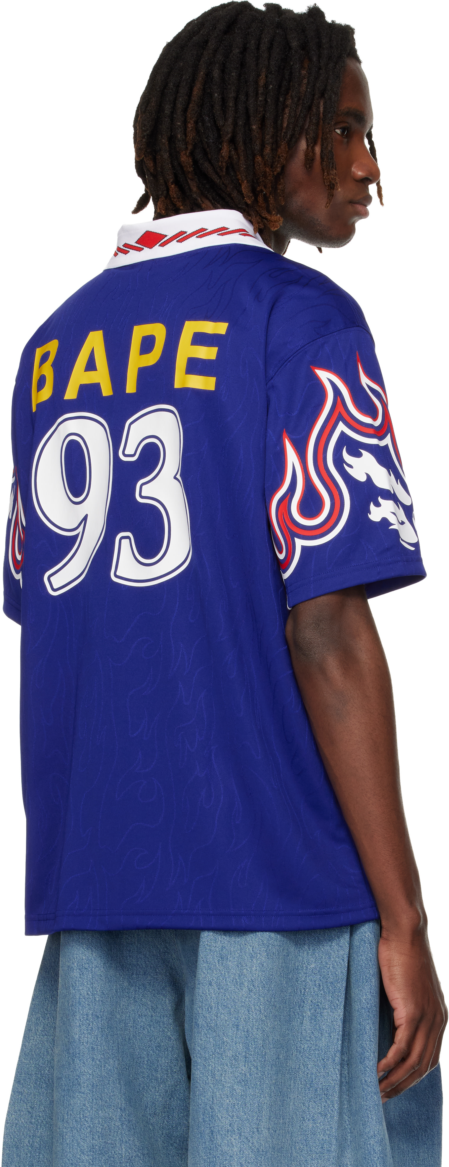 BAPE: Navy adidas Originals Edition SSL Flame Jersey Polo | SSENSE
