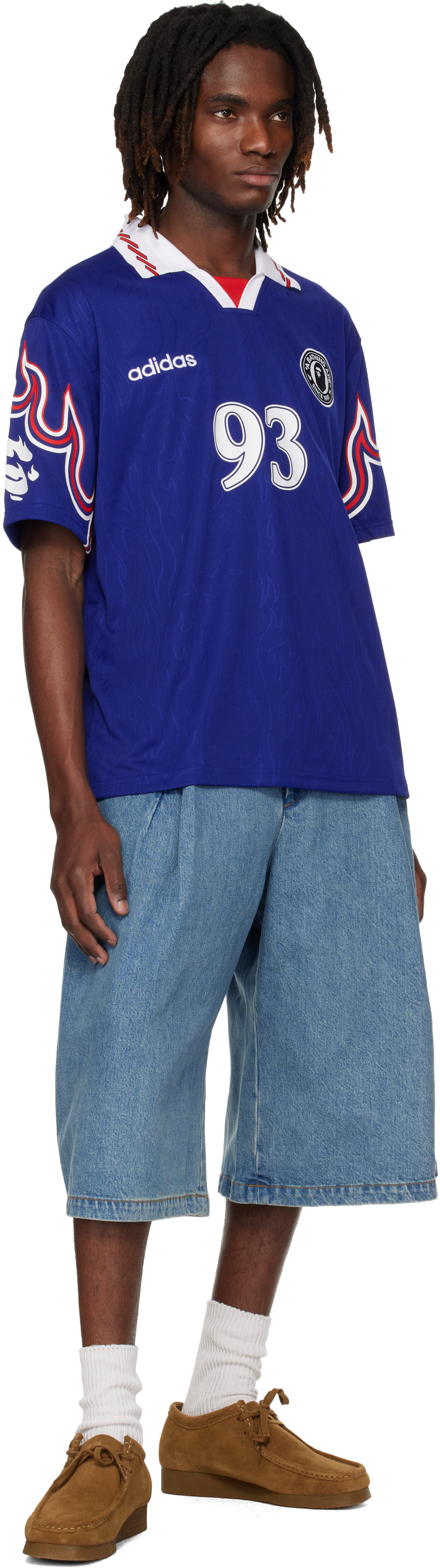 BAPE: Navy adidas Originals Edition SSL Flame Jersey Polo | SSENSE