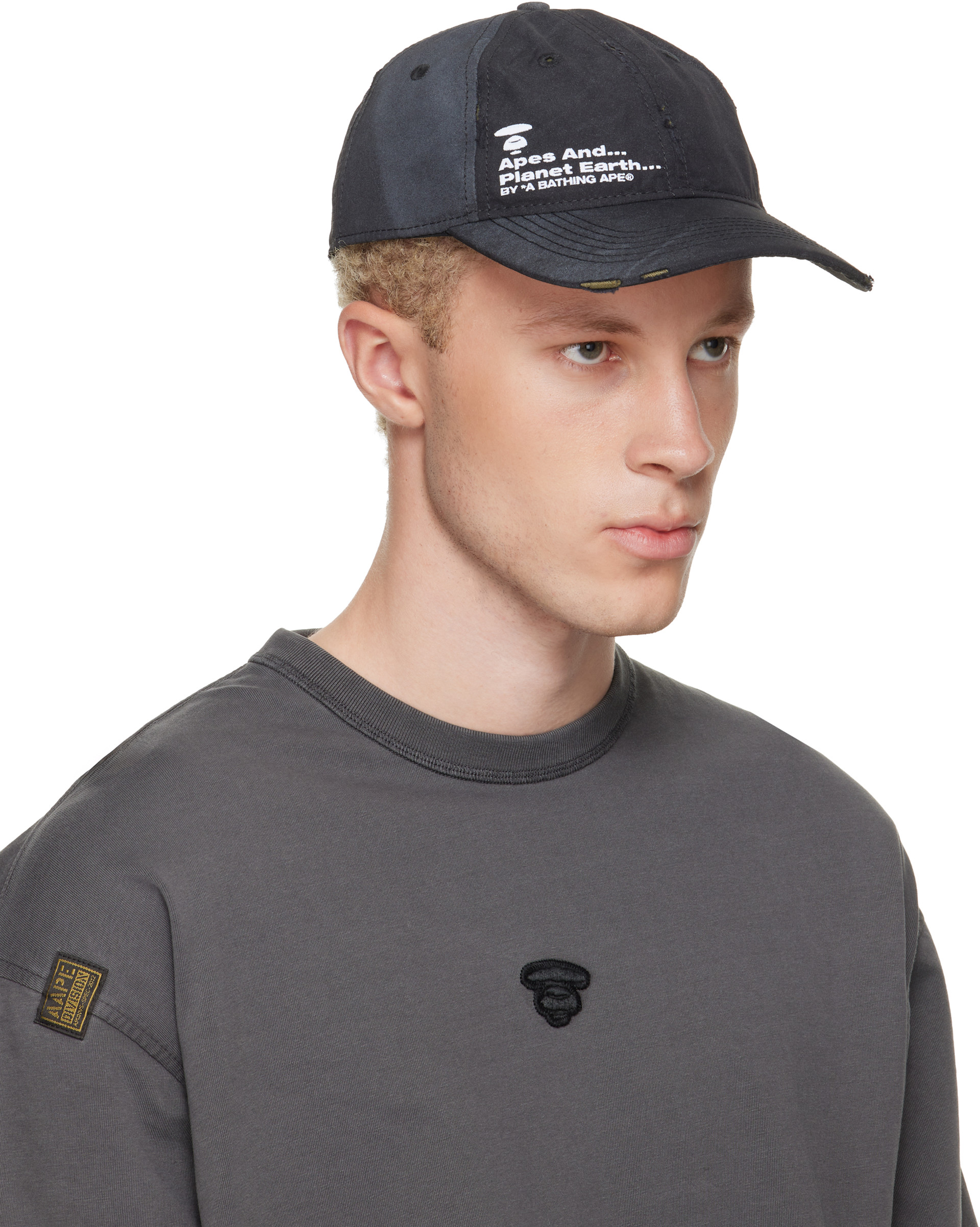 AAPE by A Bathing Ape - ブラック ディストレス ロゴ キャップ