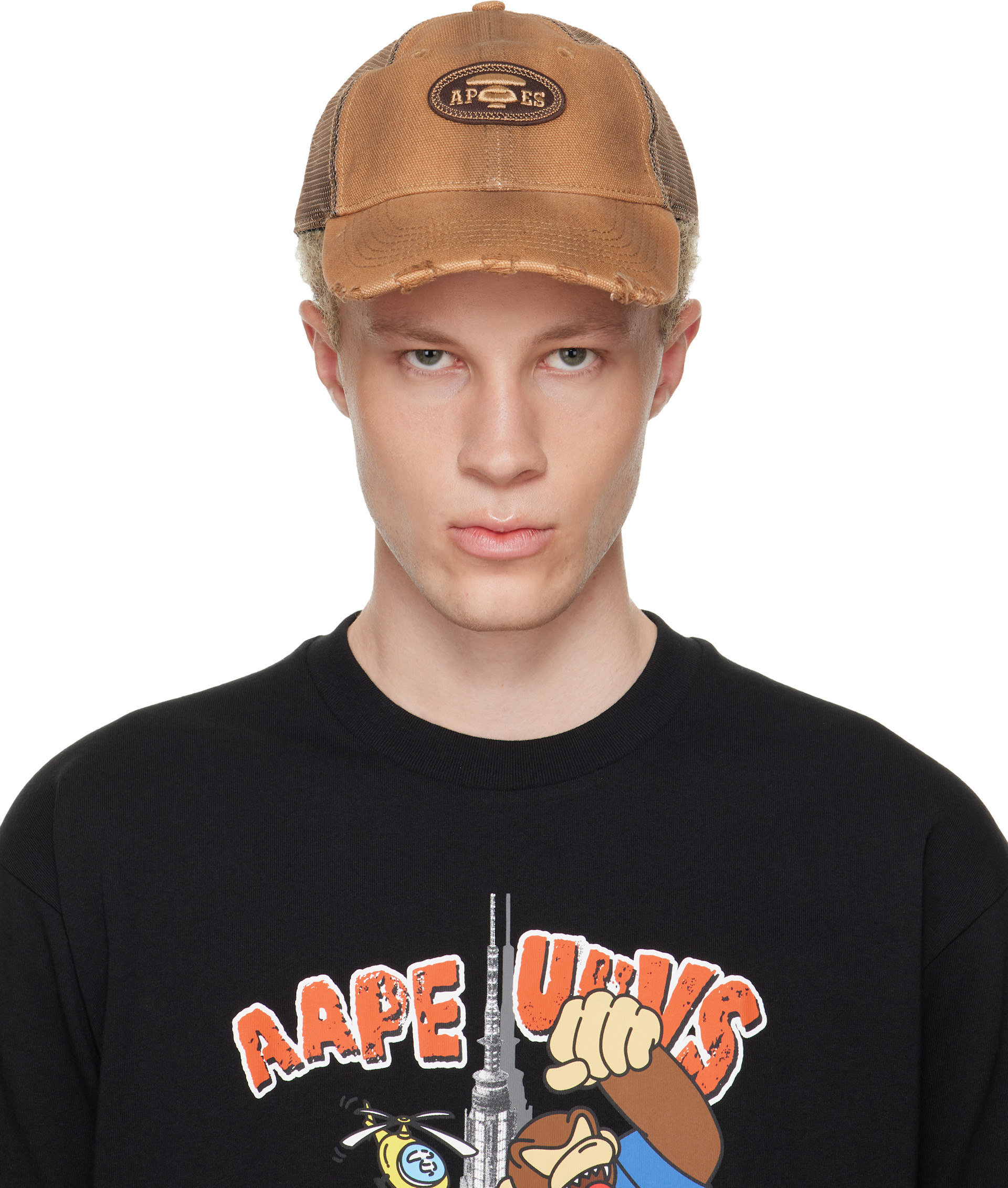 AAPE by A Bathing Ape - 탠 문페이스 로고 디스트레스 볼캡
