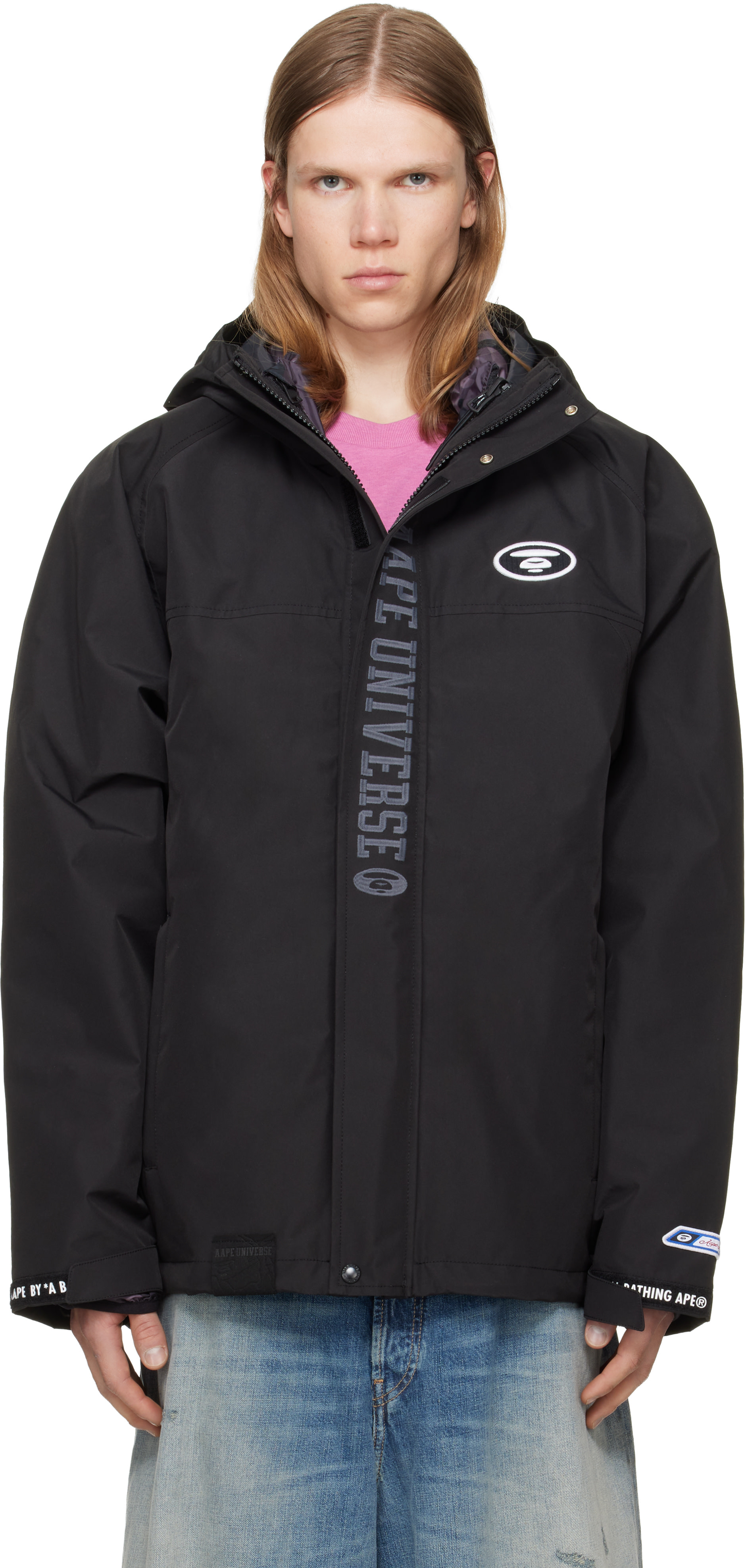 AAPE by A Bathing Ape - ブラック AAPEUNVS Moonface フード付き ダウンジャケット