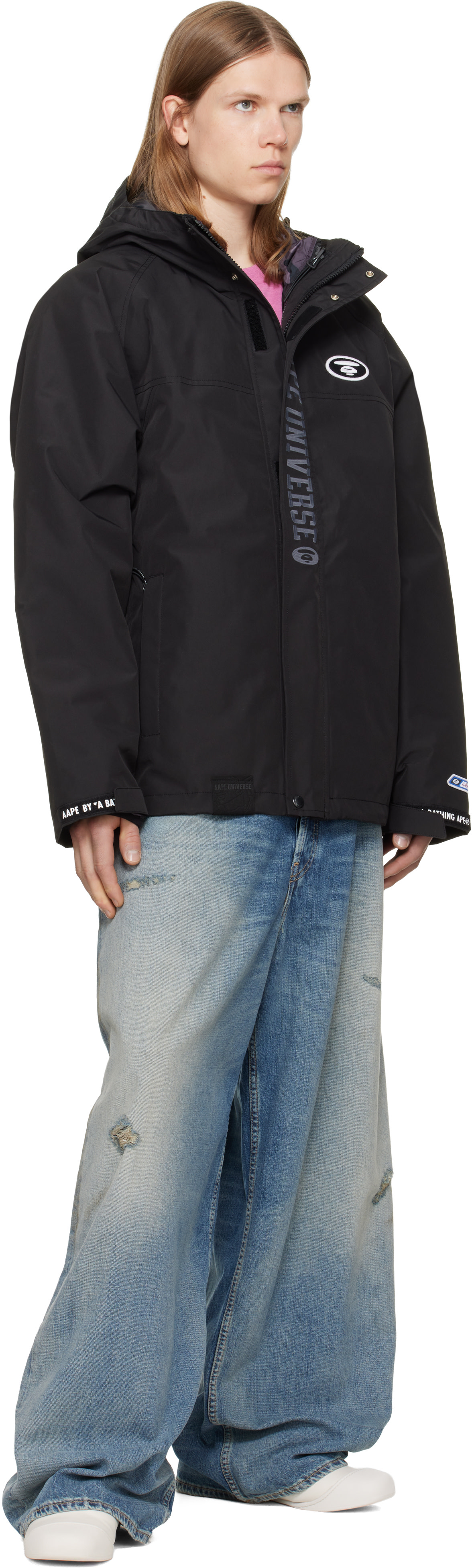 AAPE by A Bathing Ape - ブラック AAPEUNVS Moonface フード付き ダウンジャケット