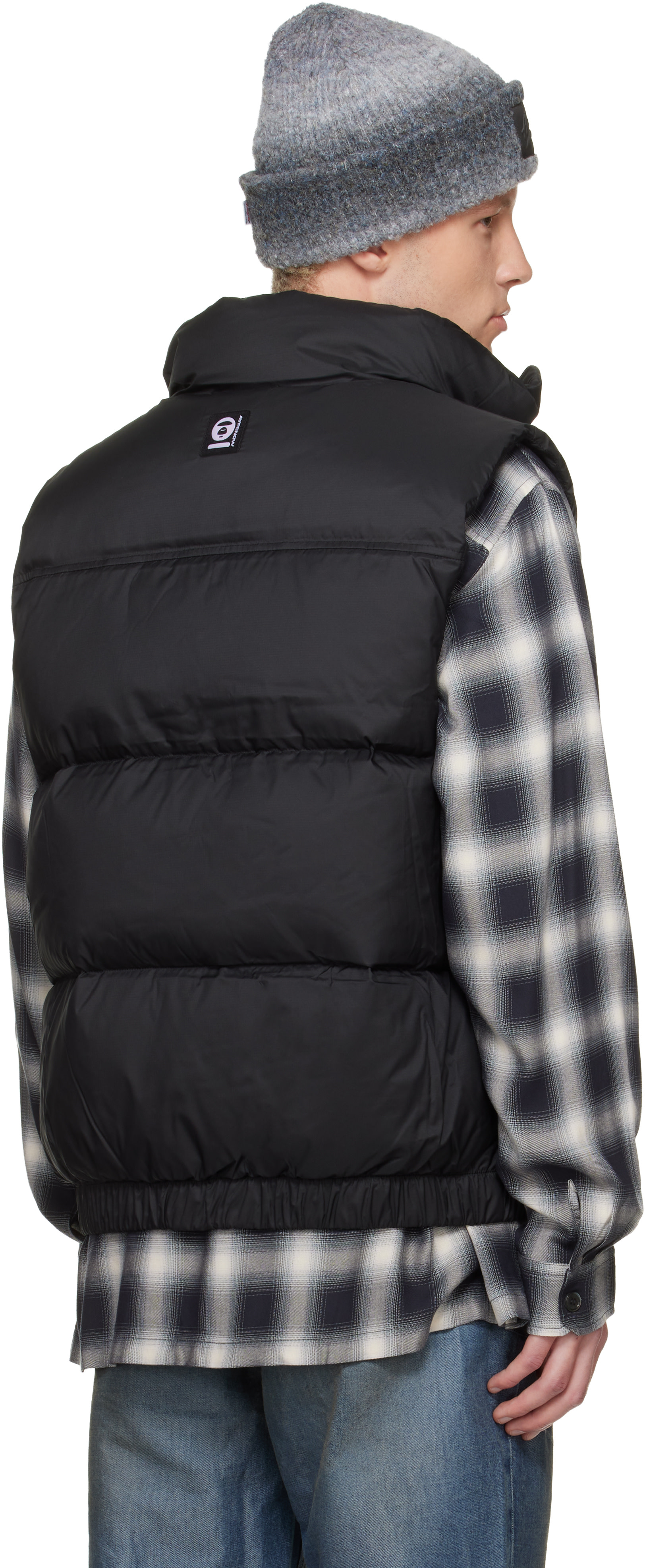 AAPE by A Bathing Ape: Black 'AAPENOW' Moonface Down Vest | SSENSE