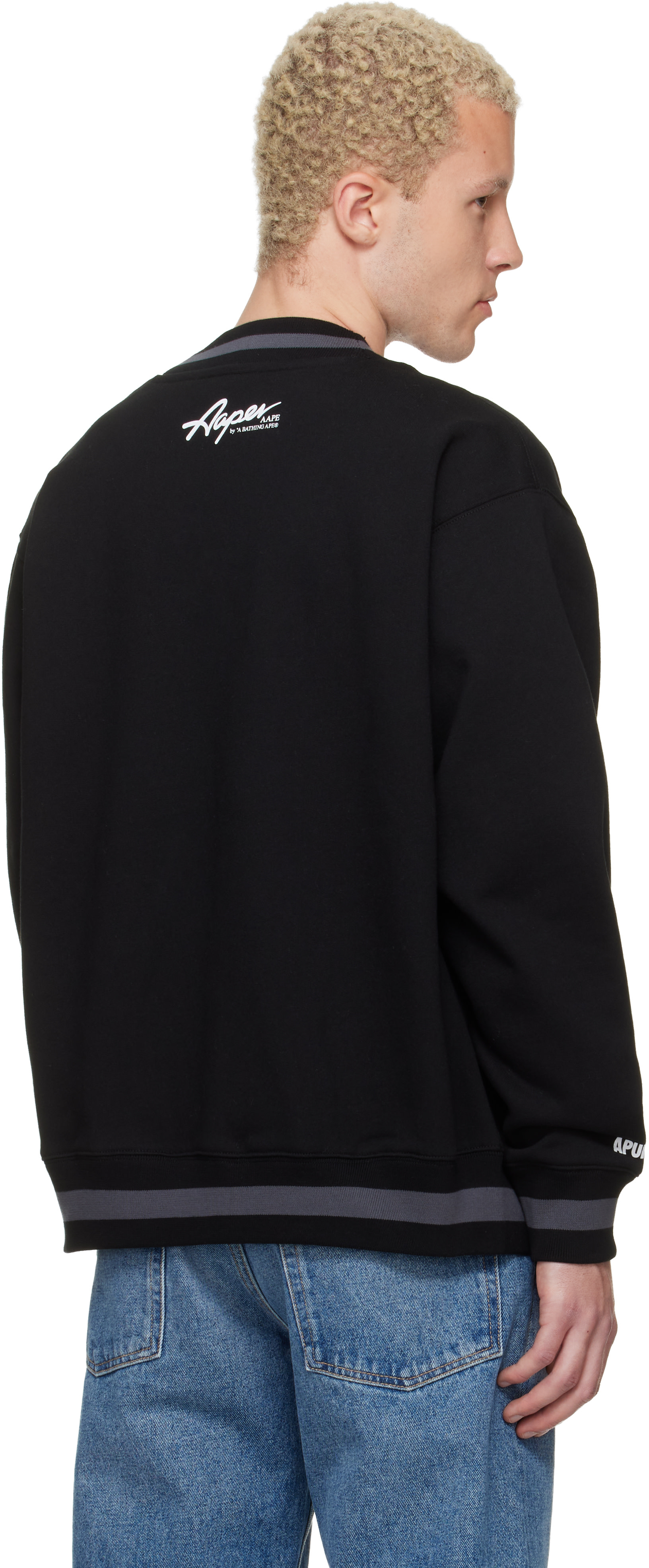 AAPE by A Bathing Ape: Black 'AAPER' Button Down Cardigan | SSENSE